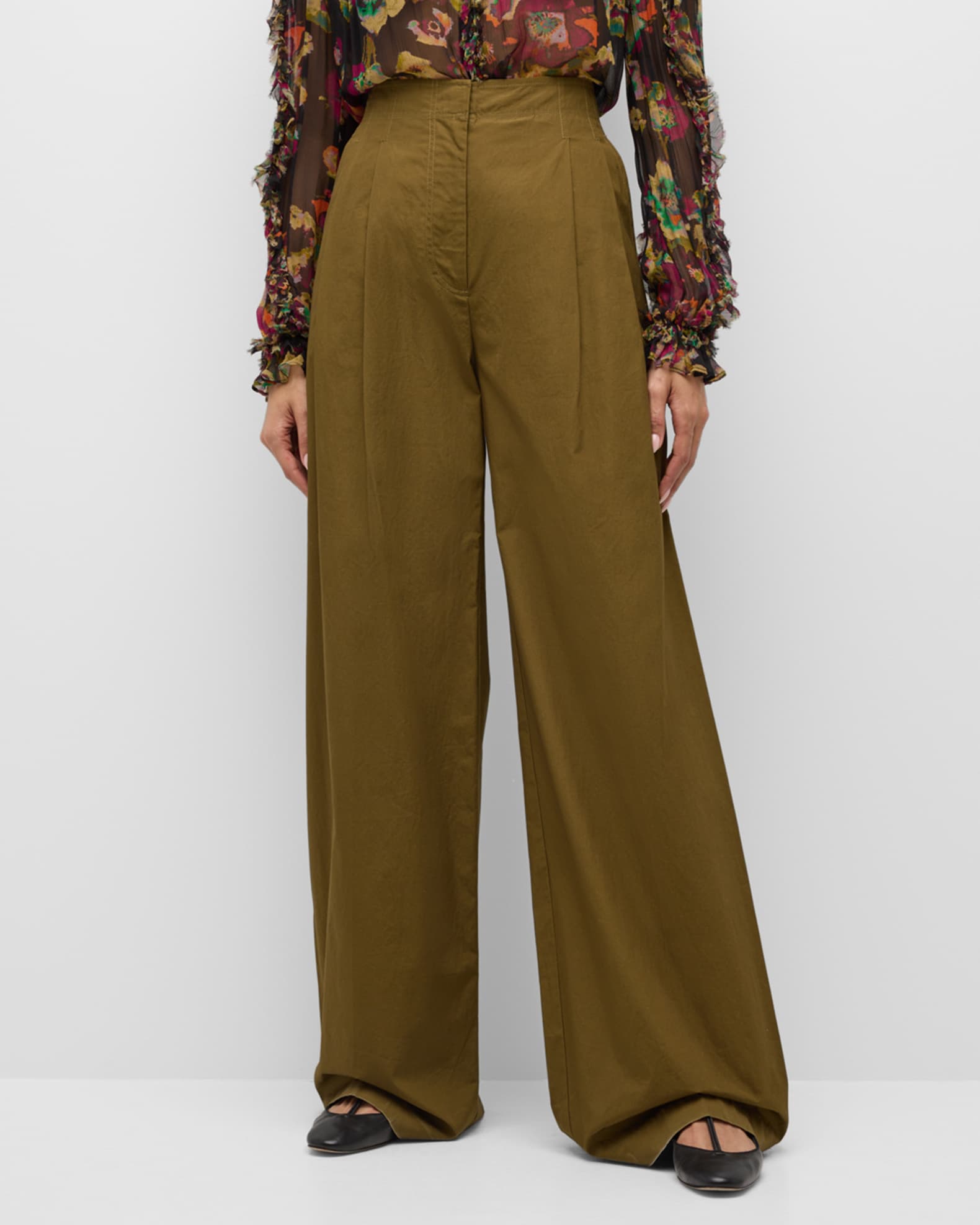 Ulla Johnson Lani Wide Leg Cotton Twill Pants militaire
