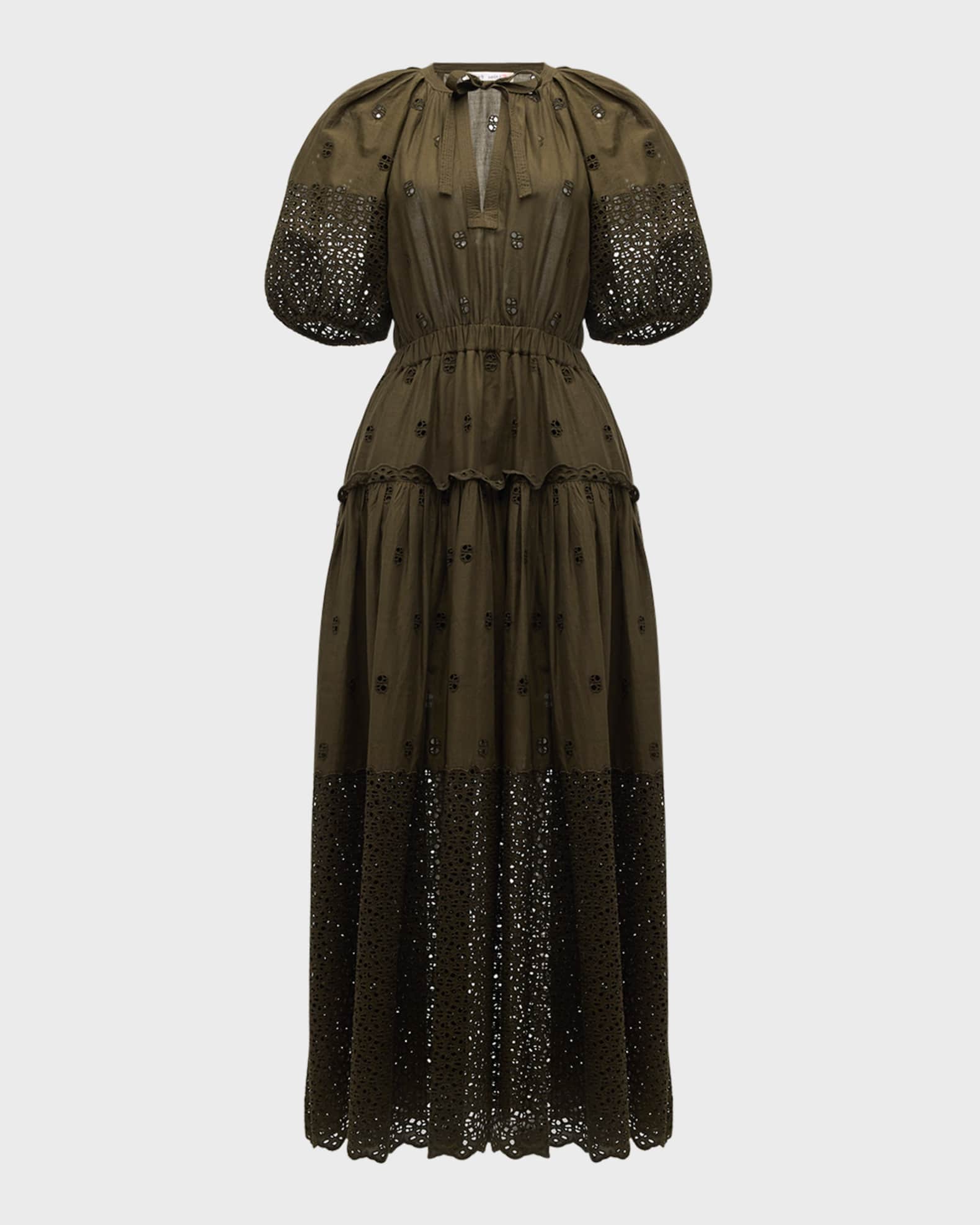 Ulla Johnson Nova Short-Sleeve Eyelet Maxi Dress