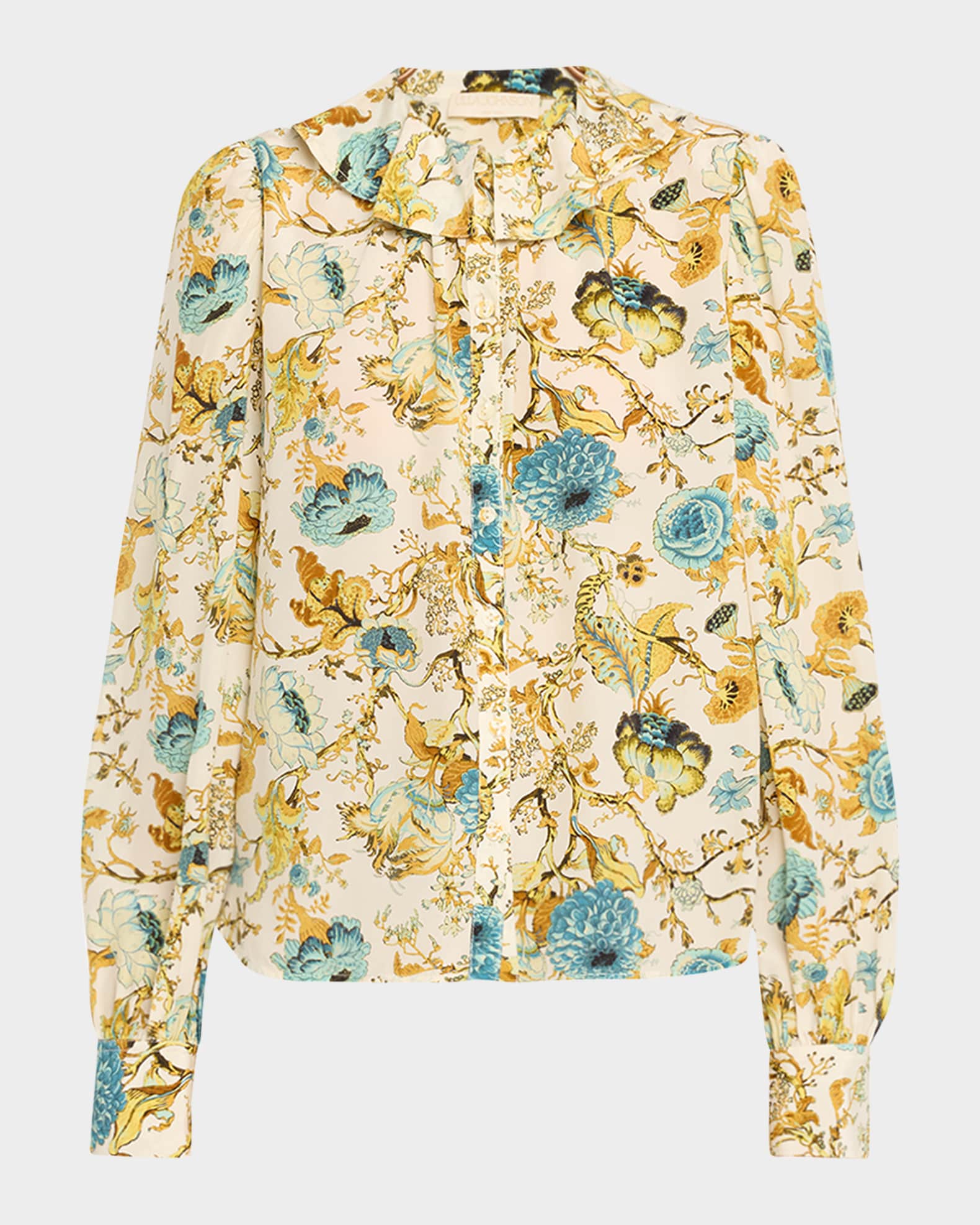Ulla Johnson Veron Floral Silk Ruffle-Collar Blouse