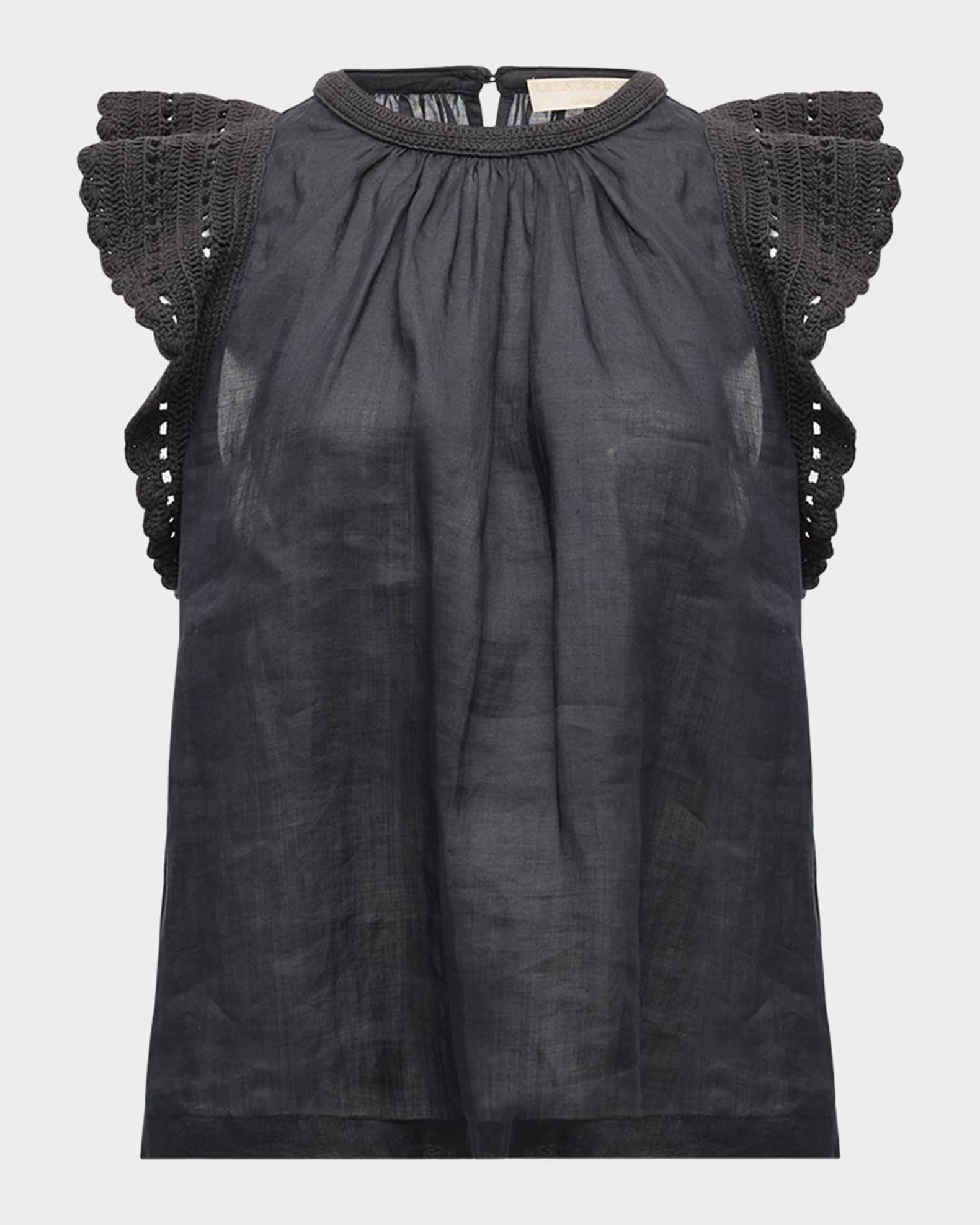 Ulla Johnson Kai Ruffled Crochet-Sleeve Top