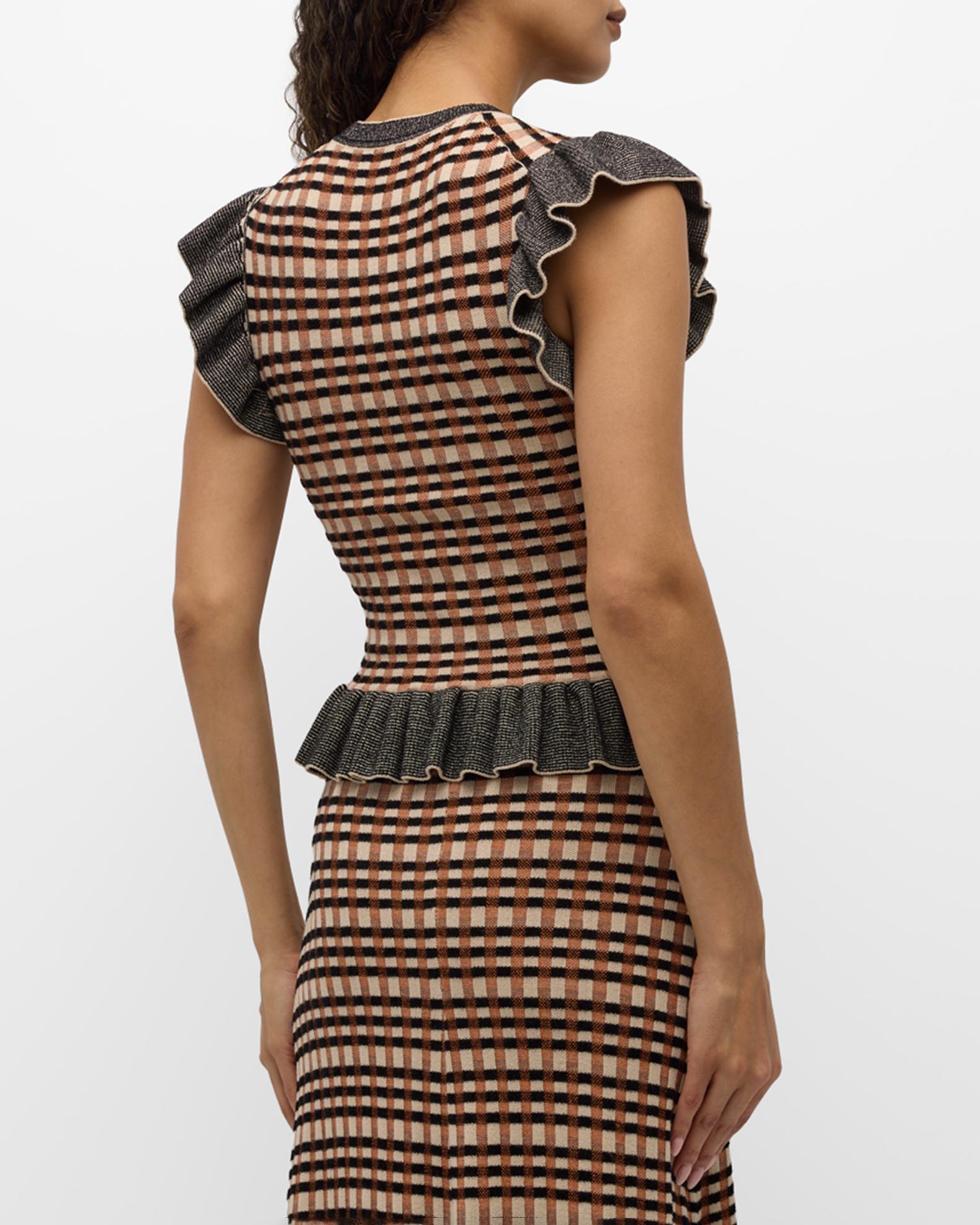 Ulla Johnson Rea Ruffled Sleeveless Check Knit Top | Neiman Marcus