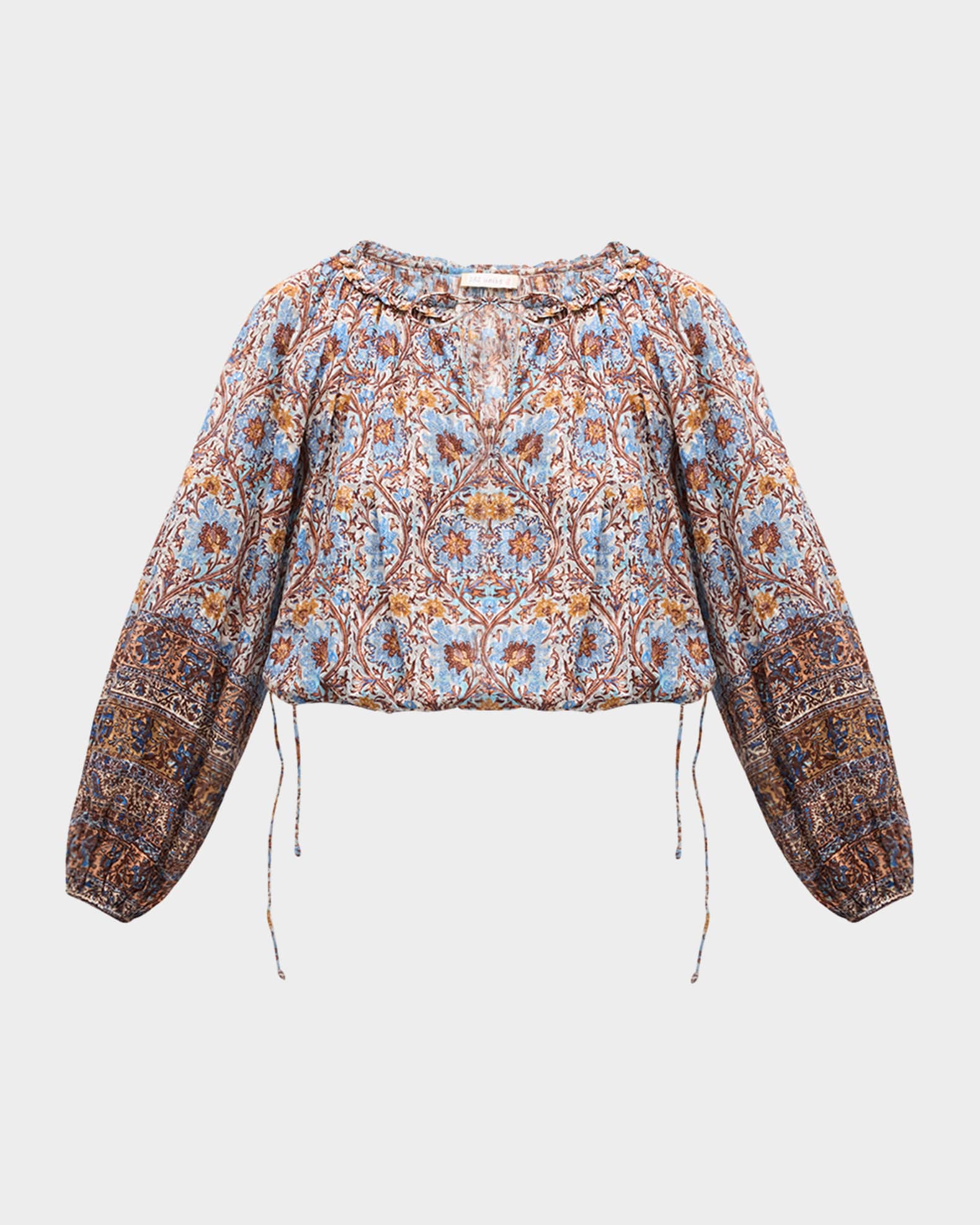 Ulla Johnson Silva Puff-Sleeve Split-Neck Peasant Blouse