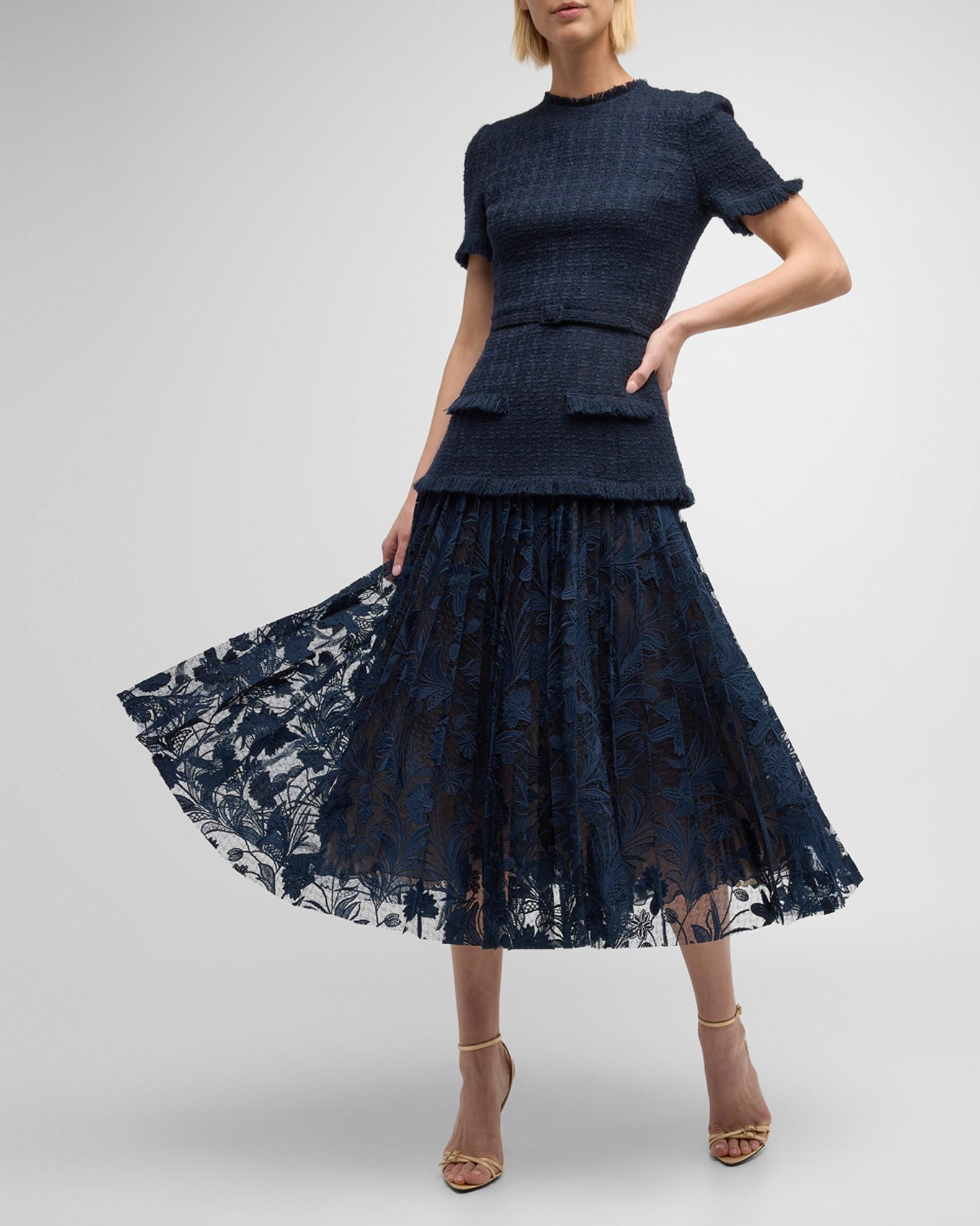 Jupe Crayon Oscar De La Renta MIDI En Jacquard Marine - Taille 0/2 - Neuve Avec étiquettes