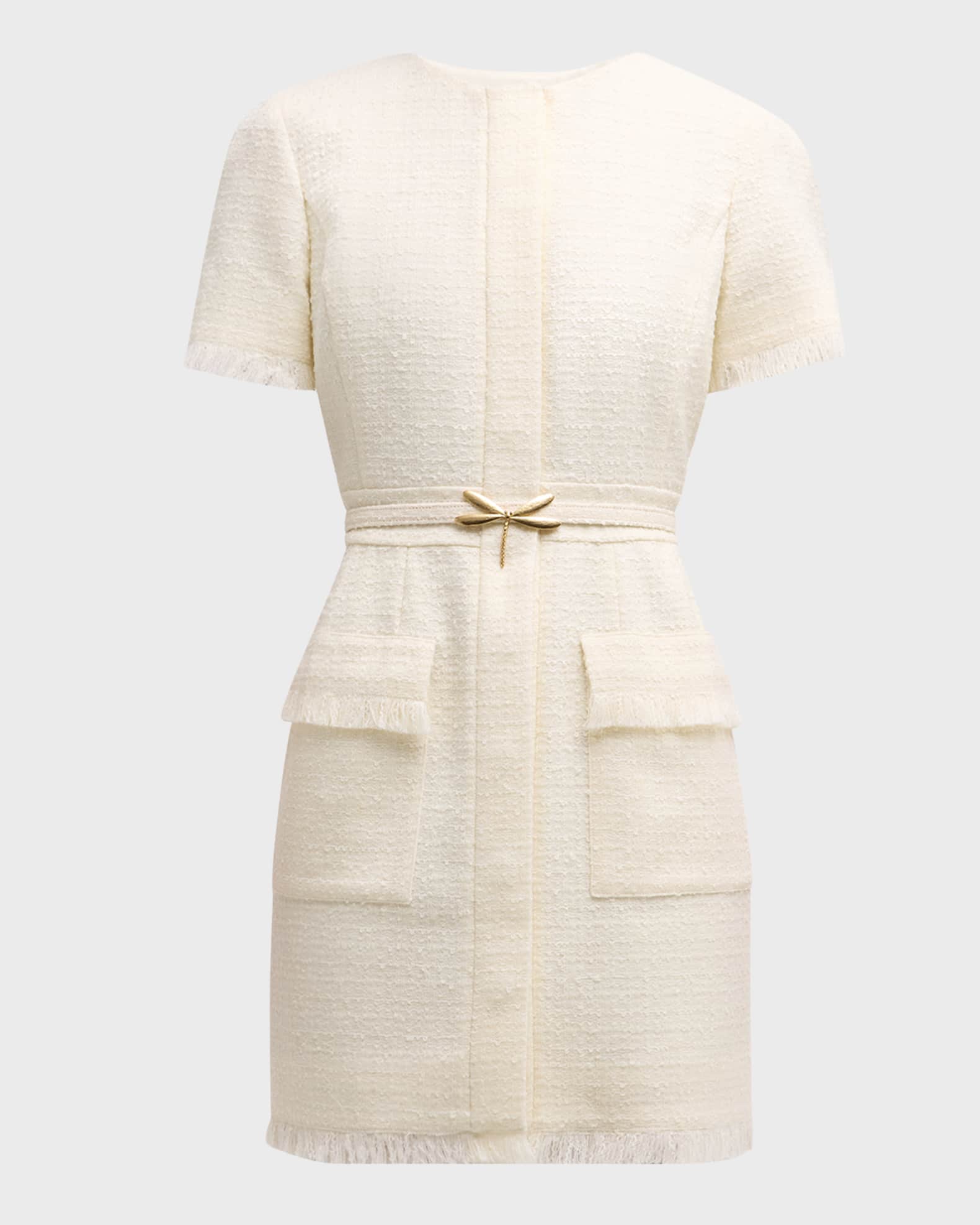 Oscar de la Renta Short Sleeve 2 Pkt Button Front A Line Tweed Dress