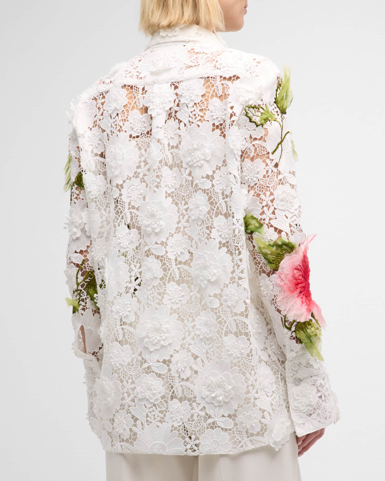 Oscar de La Renta Hibiscus Embroidered Floral Guipure Blouse 10