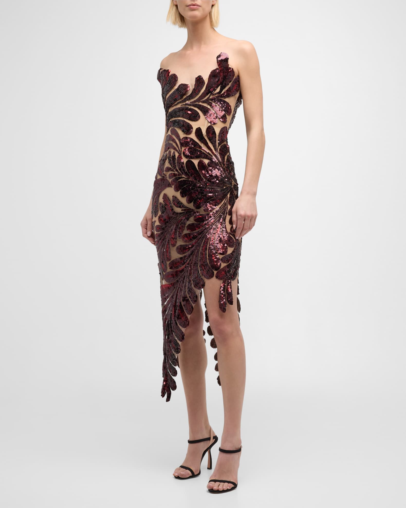 Sequin Fern Embroidered Midi Dress