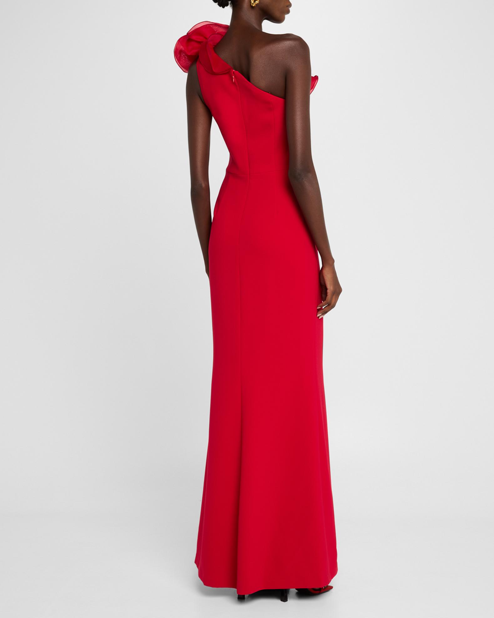 Rickie Freeman for Teri Jon One-Shoulder Ruffle Crepe Gown | Neiman Marcus