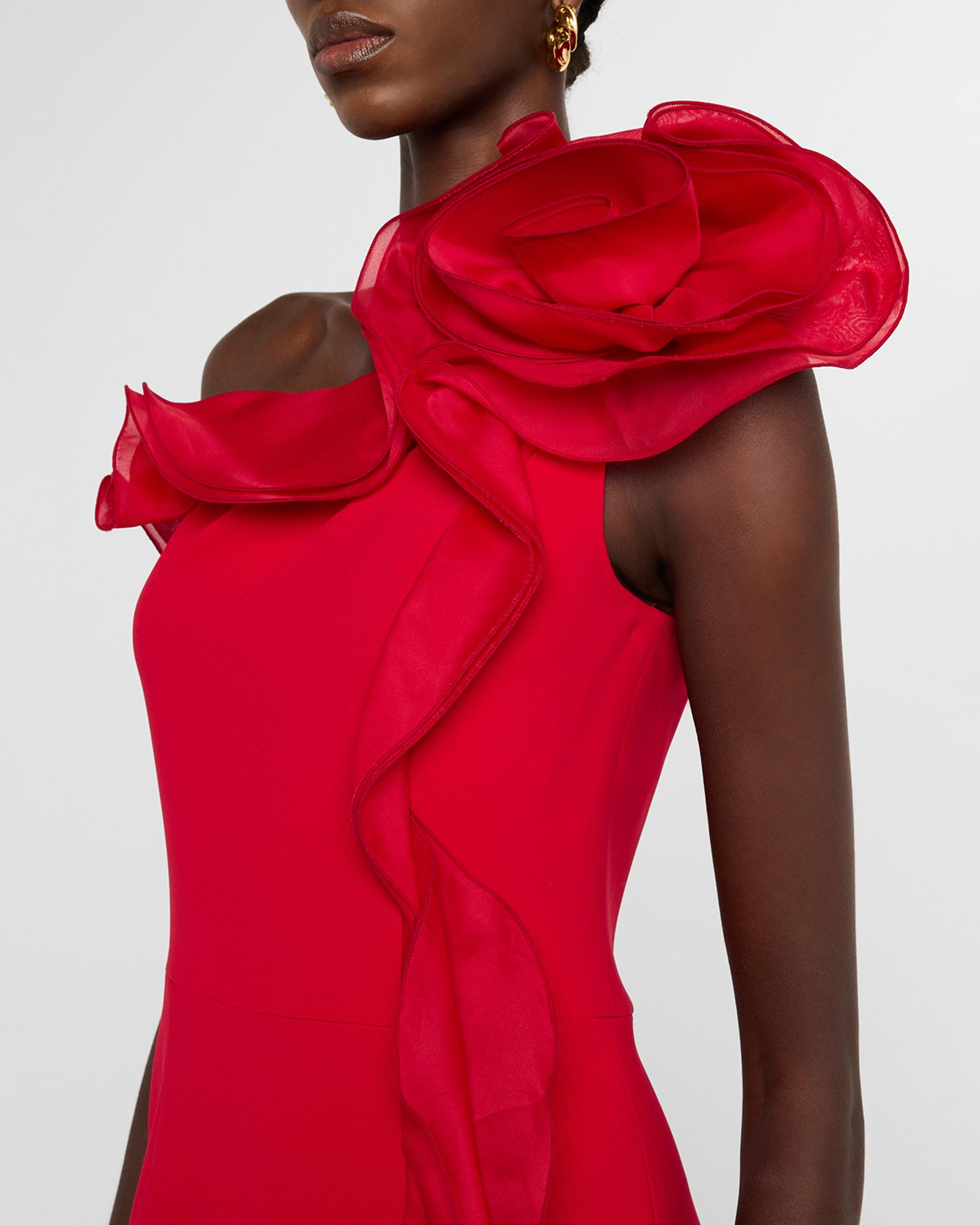 Rickie Freeman for Teri Jon One-Shoulder Ruffle Crepe Gown | Neiman Marcus