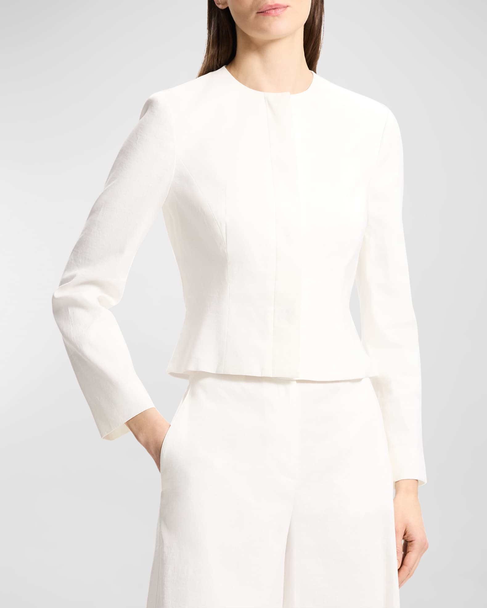 Theory Linen Blend Cropped Peplum Jacket Neiman Marcus