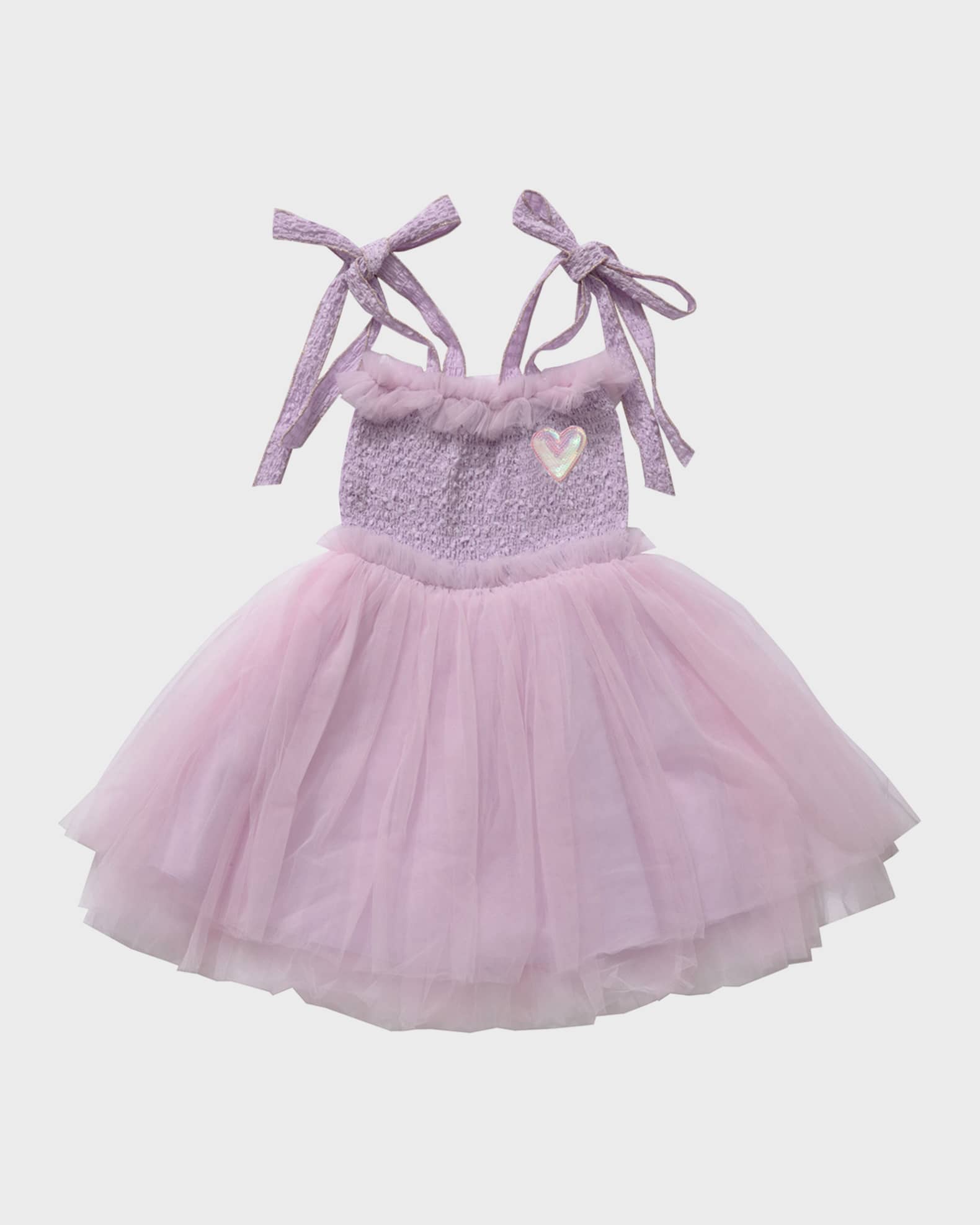 Petite Hailey Girl's Smocked Tie-Shoulder Tulle Dress, Size 12M-10