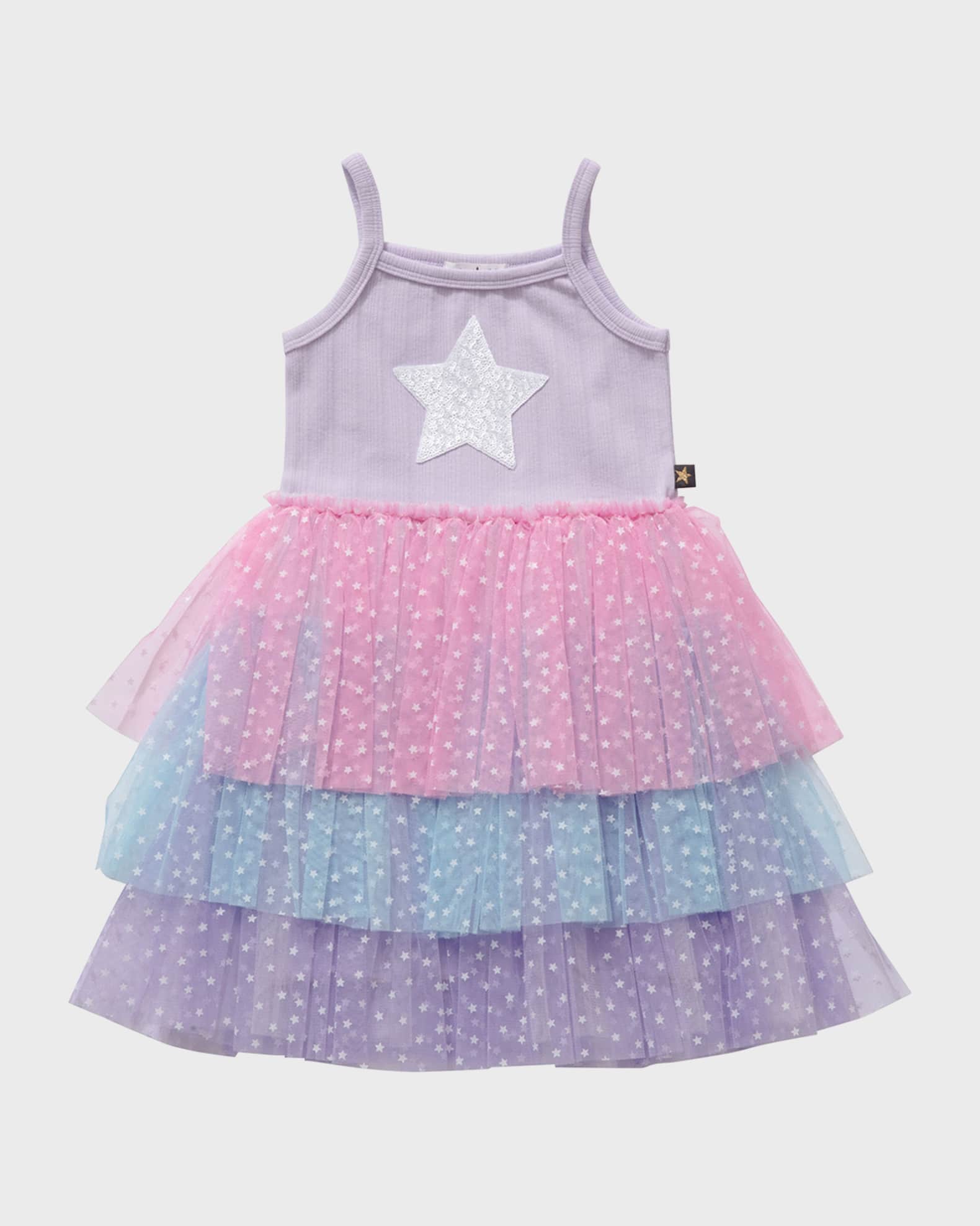 Petite Hailey Girl's Ballet Bodice Multicolor Tiered Star Tulle Dress, Size 12M-10