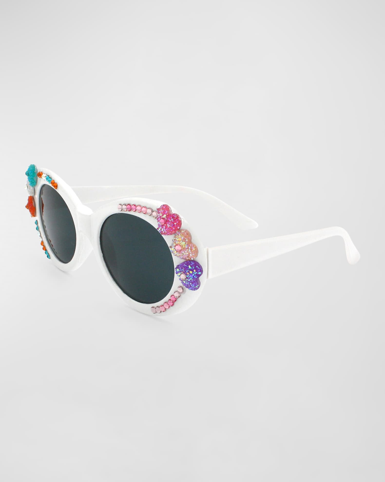 Girl's Pastel Heart & Rhinestoned Cat Eyed Sunglasses 1