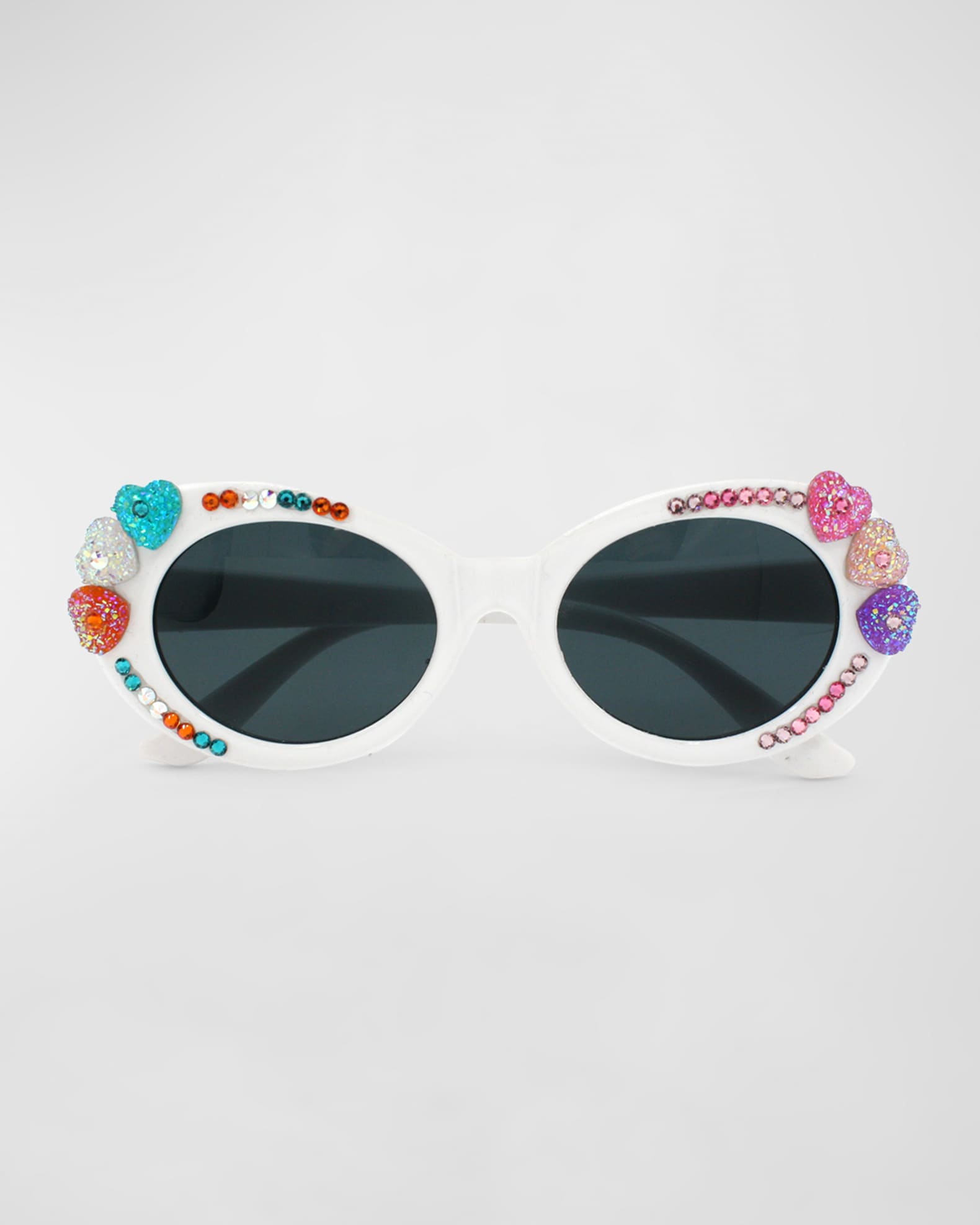 Girl's Pastel Heart & Rhinestoned Cat Eyed Sunglasses 0