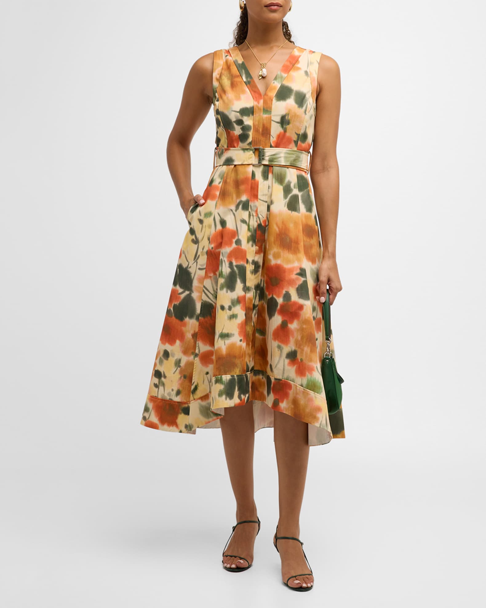 Blurred Marigold Belted Midi Dress 1