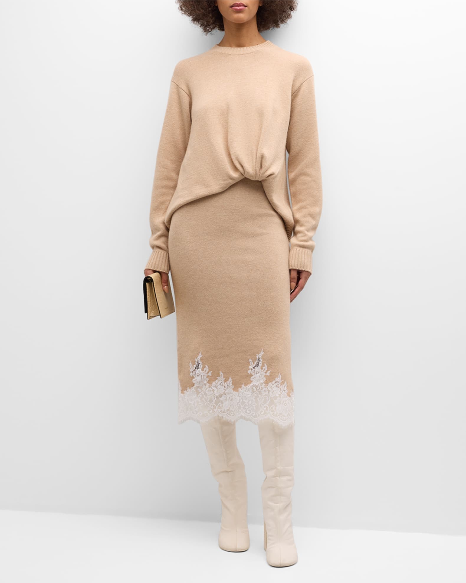 Long-Sleeve Draped Knit Dress 1