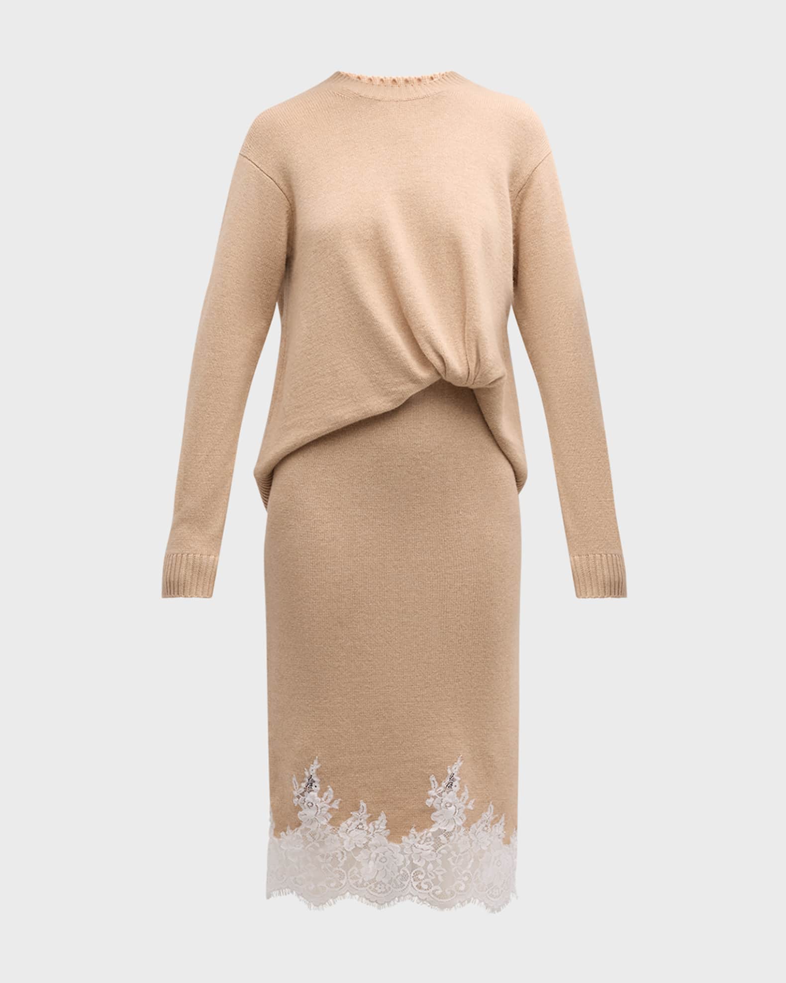 Long-Sleeve Draped Knit Dress 0