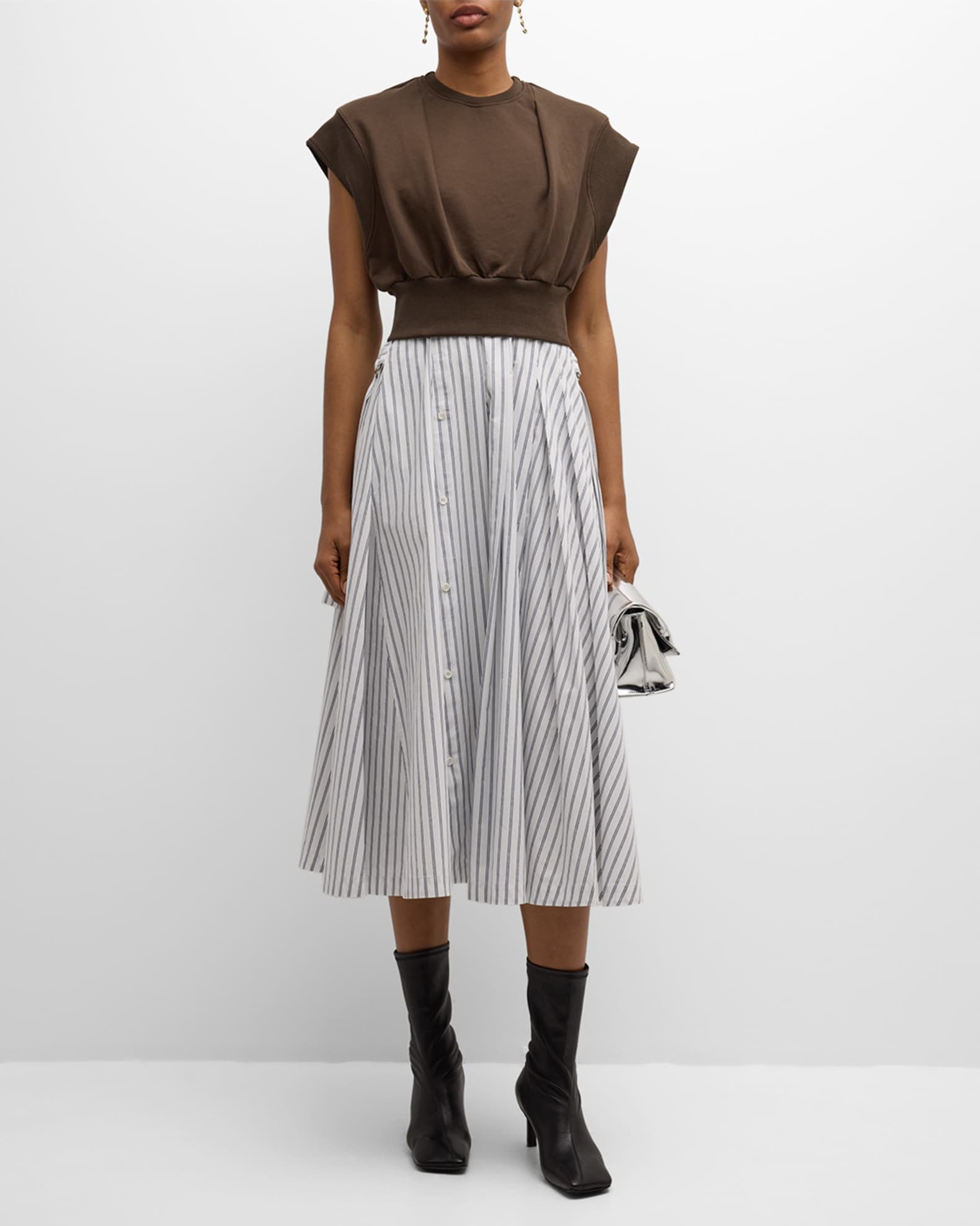 Sweatshirt Combo Dress with Pleated Skirt 1