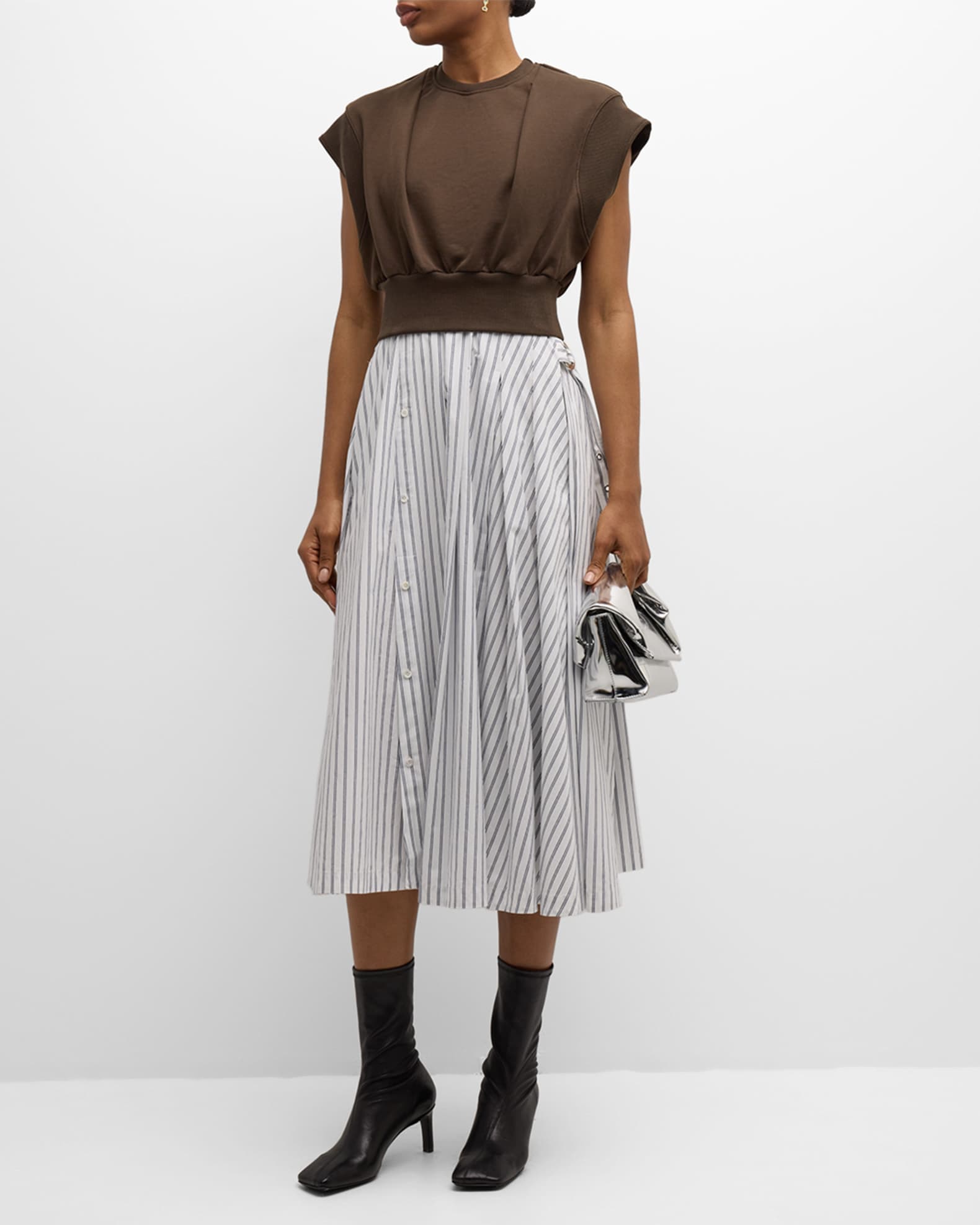 3.1 Phillip Lim Sweatshirt Combo Dress with Pleated Skirt Neiman Marcus