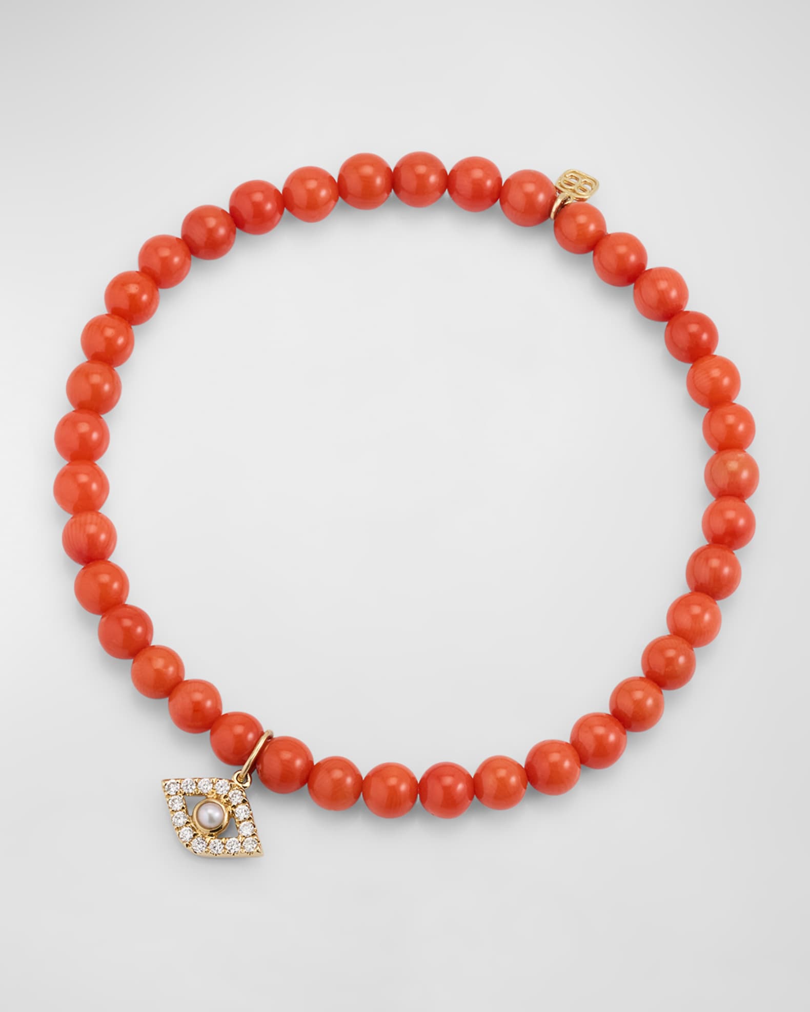 14K Large Evil Eye Charm on Peach Coral Bracelet 0