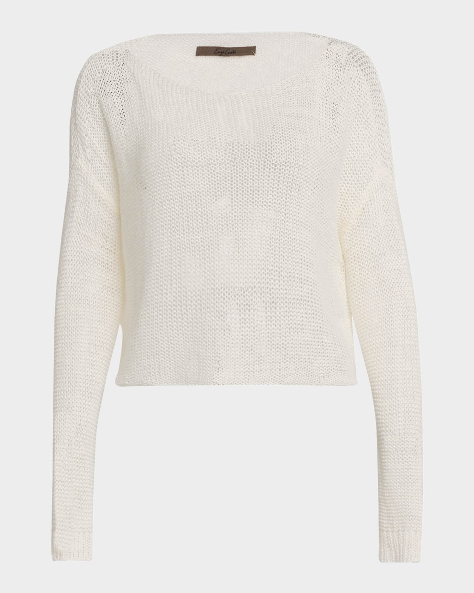 Enza Costa Linen Open-Knit Bateau-Neck Sweater