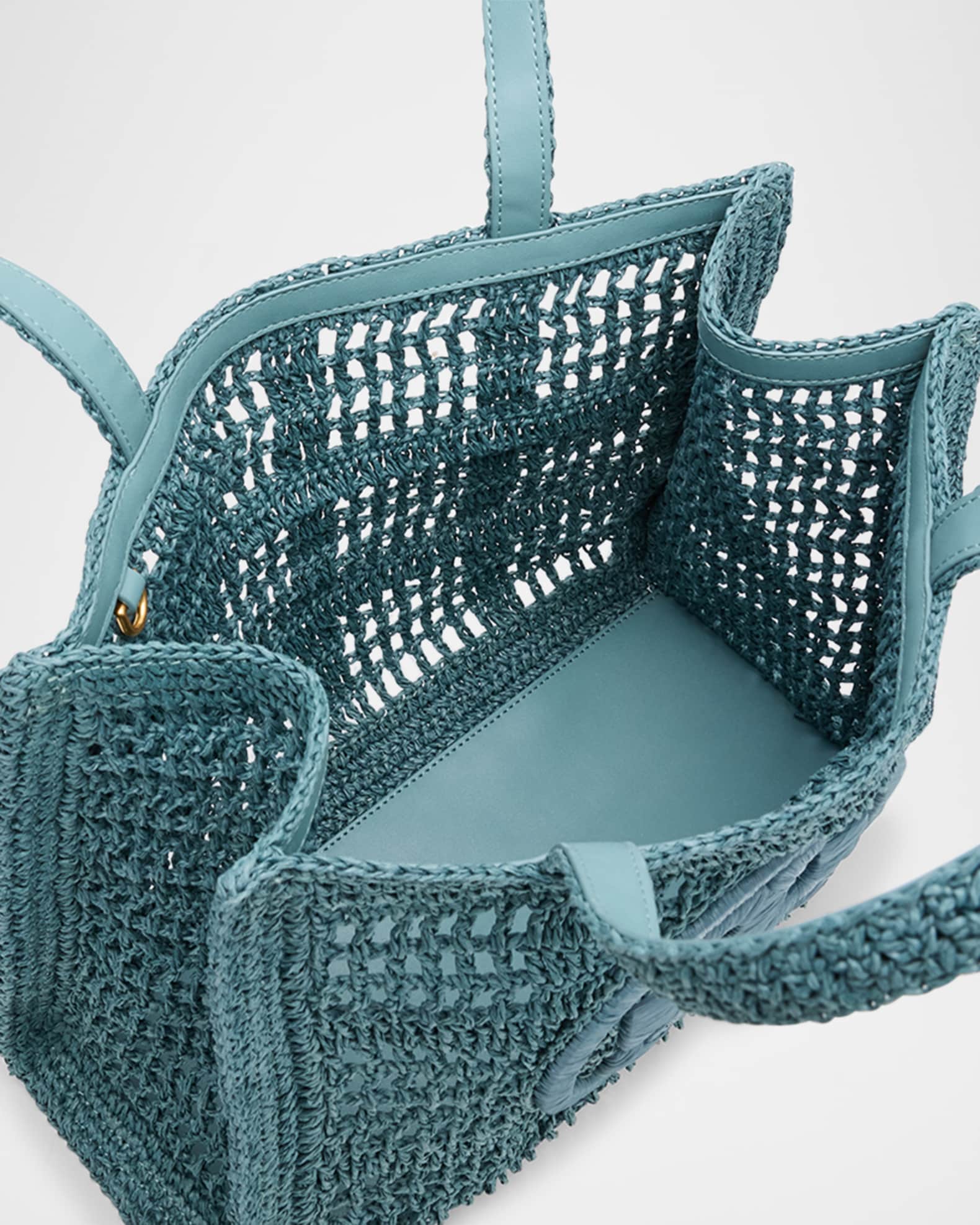 Tory Burch Ella Small Crochet Straw Tote Bag | Neiman Marcus