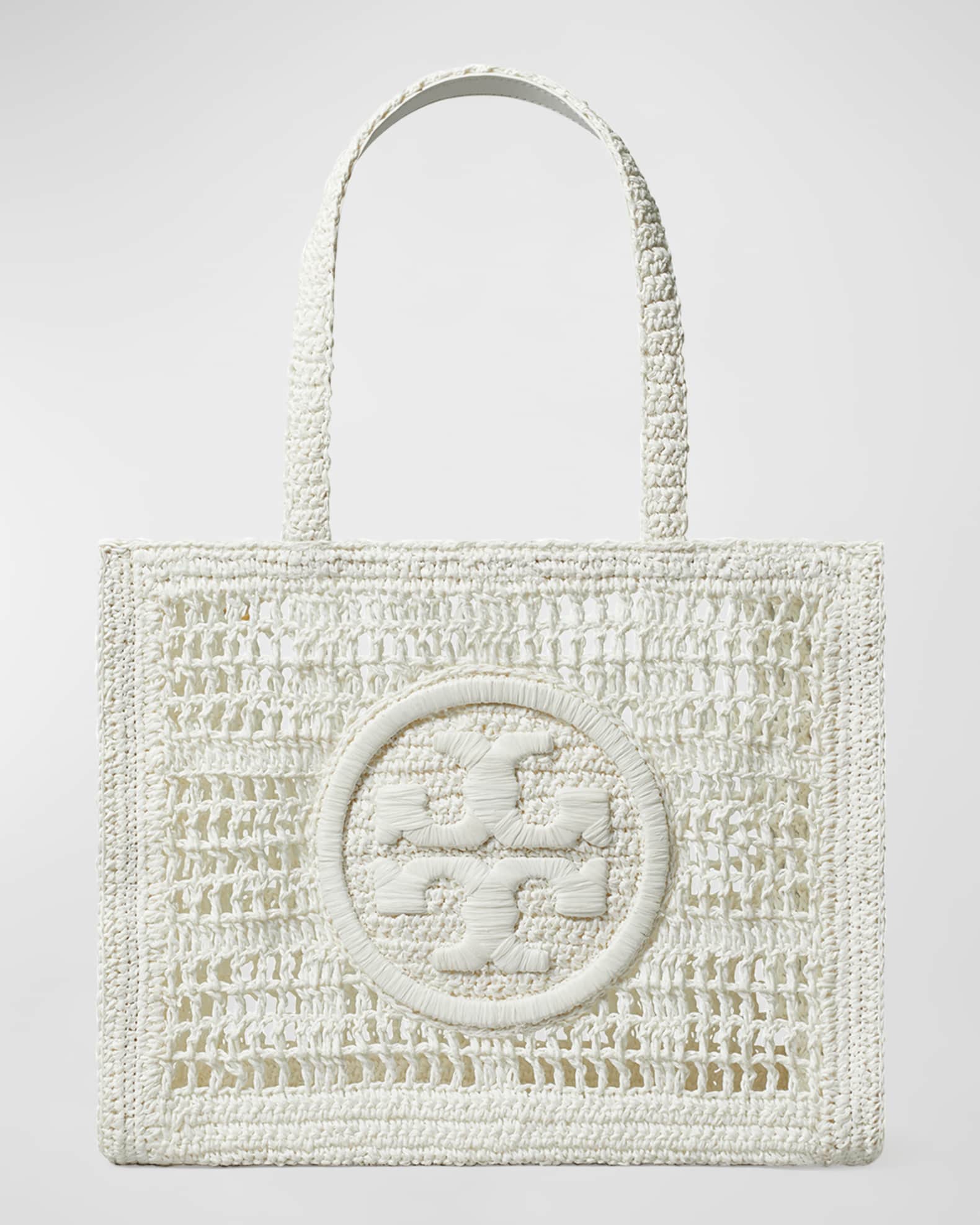 Tory Burch Ella Small Crochet Straw Tote Bag Neiman Marcus