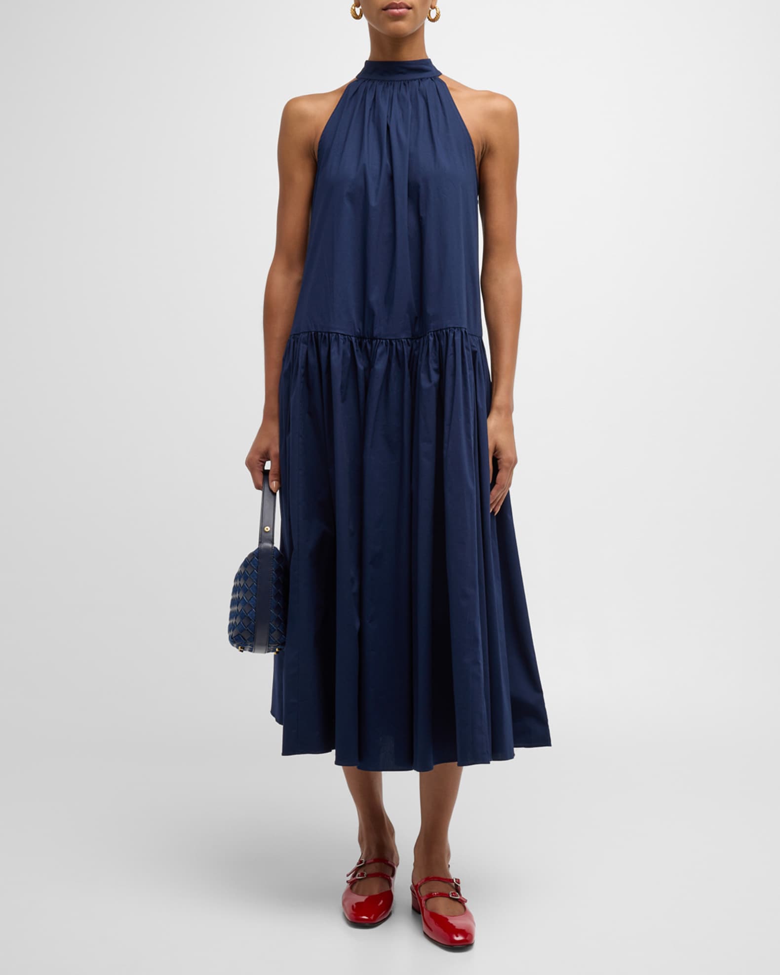 Marlowe Halter Neck-Tie Cotton Poplin Midi Dress 1