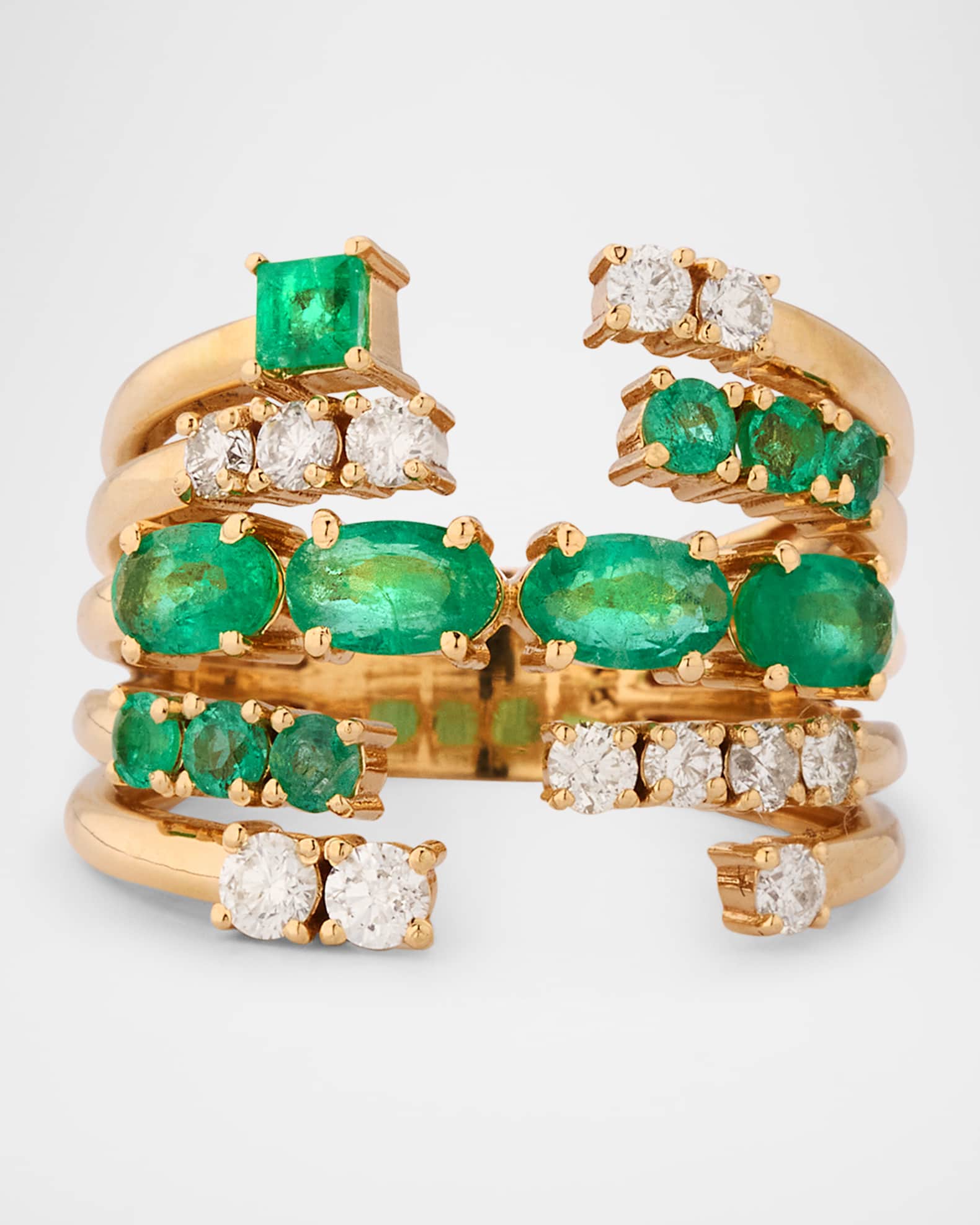 14K Yellow Gold Multi Emerald and Diamond Ring 0