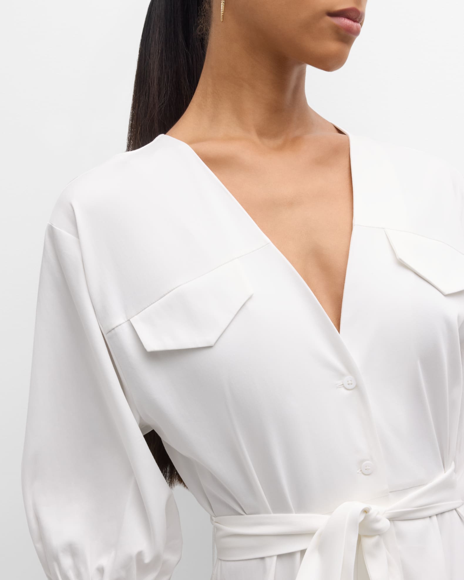 Oasis Tie Belt Elbow Sleeve Cotton Midi Dress