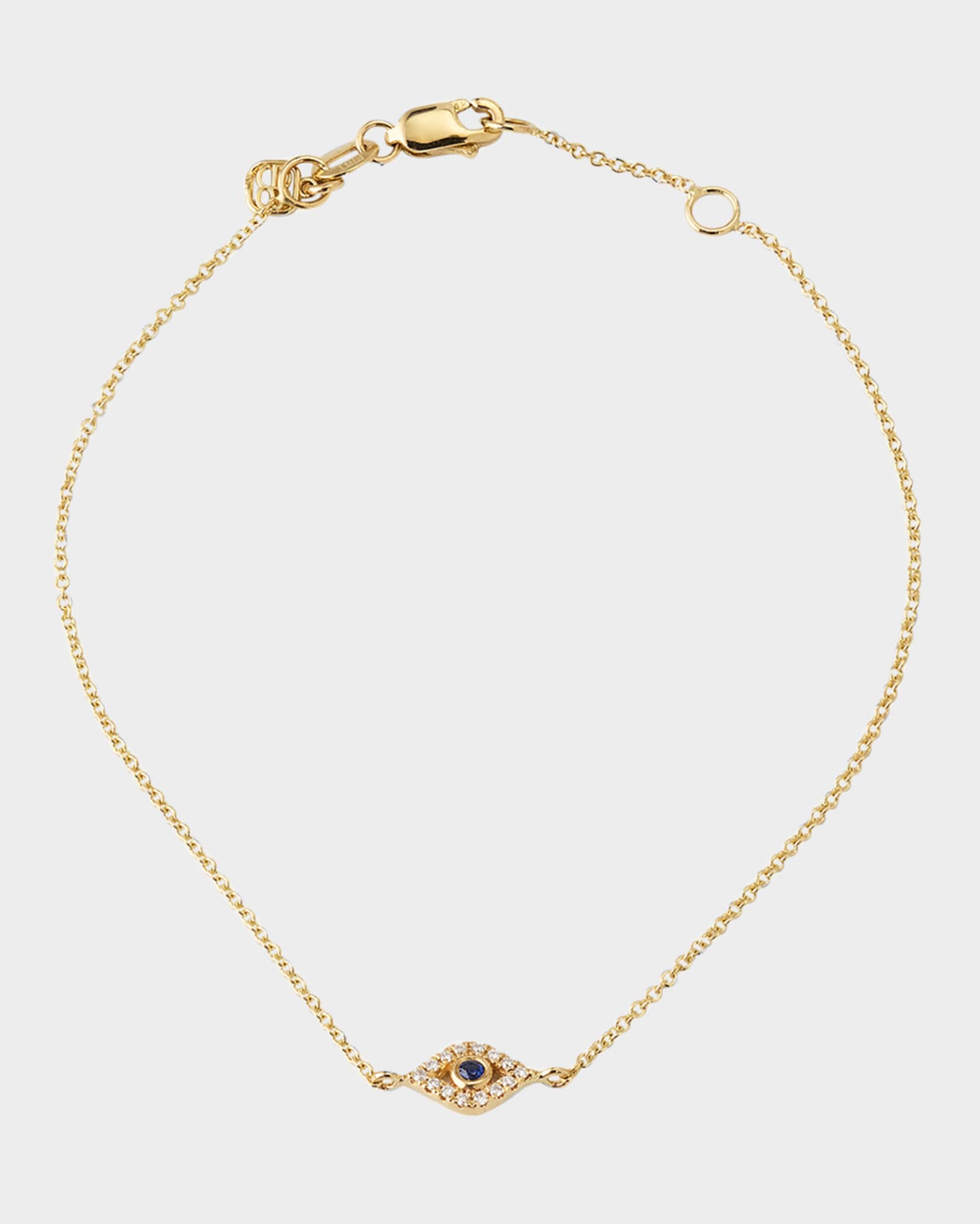 14K Yellow Gold and Diamond Small Bezel Evil Eye Bracelet  0