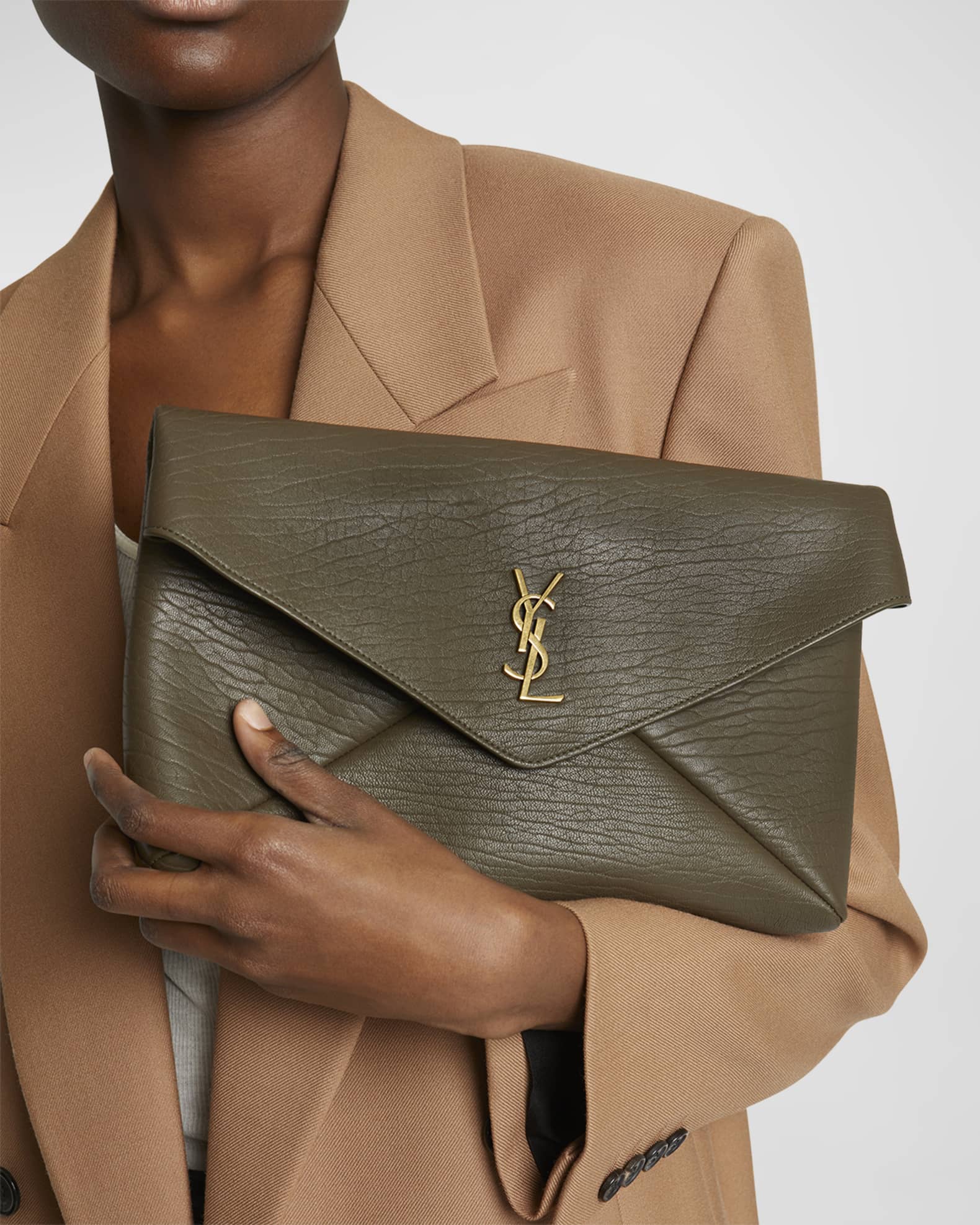 Saint Laurent Large YSL Envelope Pouch Clutch Bag in Leather Neiman Marcus