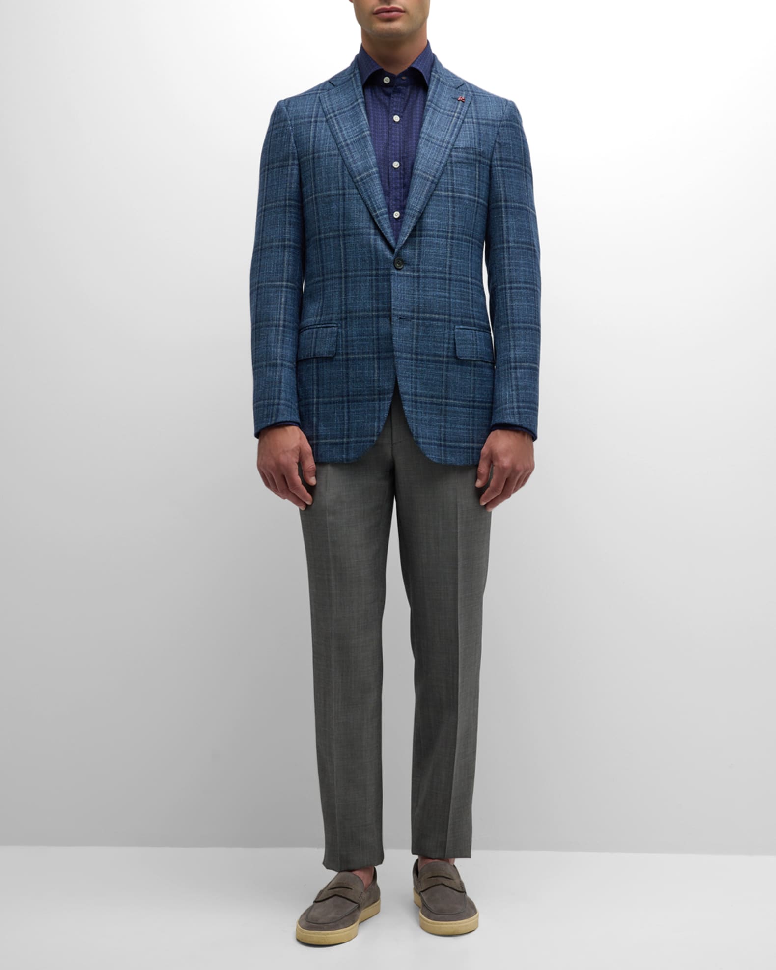 Isaia Men's Blue Windowpane Check Sports Jacket | Neiman Marcus