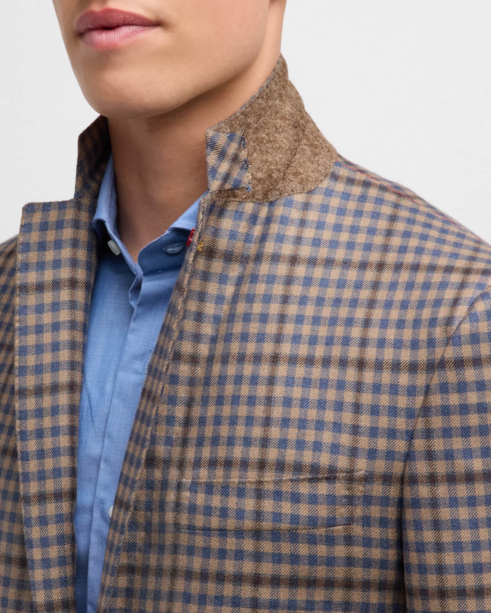 ジャケット・アウター SUNSEA Caramel Check Coat 19A33 Isaia Men's Tan and Blue Gingham Check Sport Jacket | Neiman