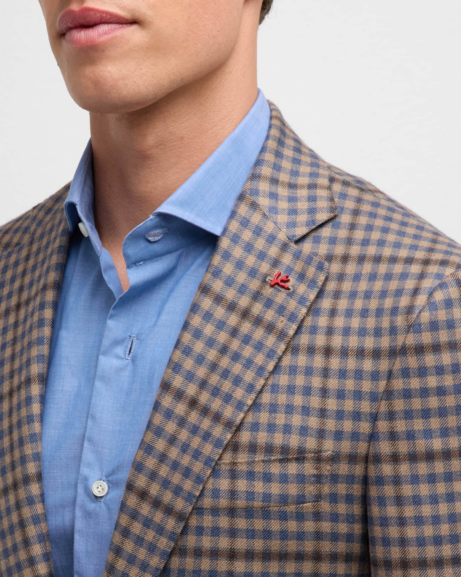 ジャケット・アウター SUNSEA Caramel Check Coat 19A33 Isaia Men's Tan and Blue Gingham Check Sport Jacket | Neiman
