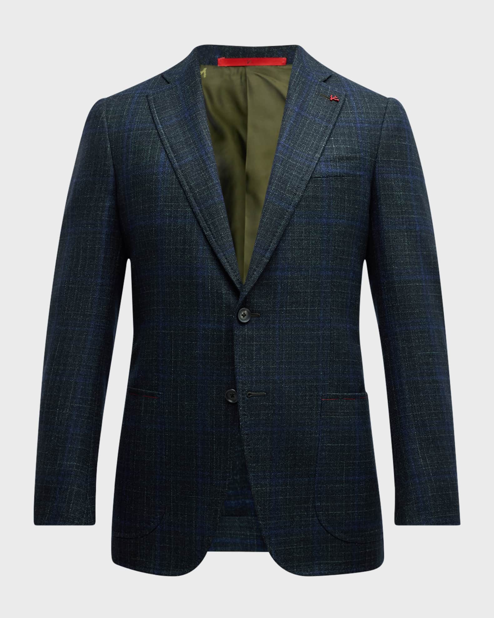 Isaia Olive Mix Wool Blazer Jacket Dark Green