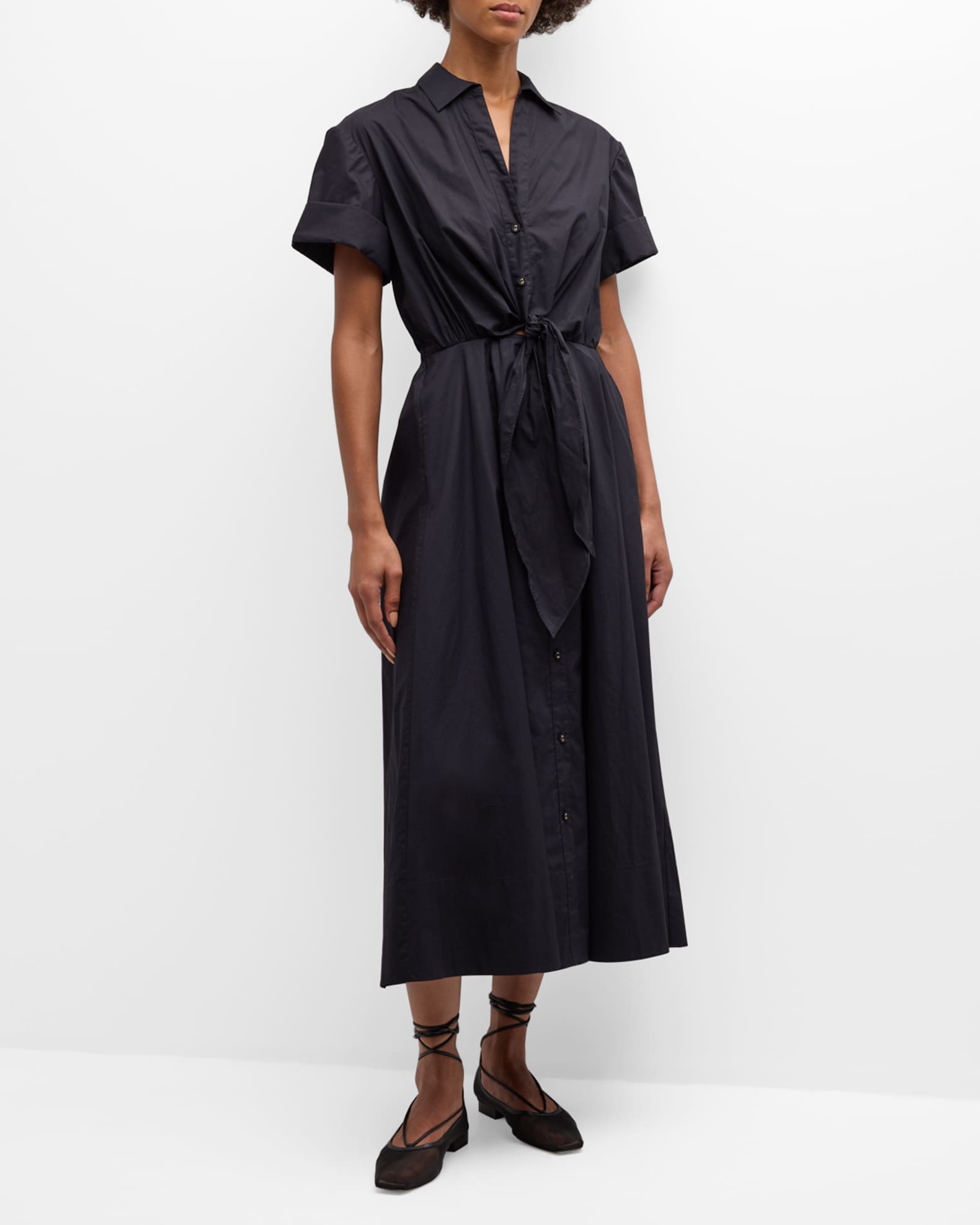 Asbury Self-Tie Waist Cotton Poplin Midi Dress 1