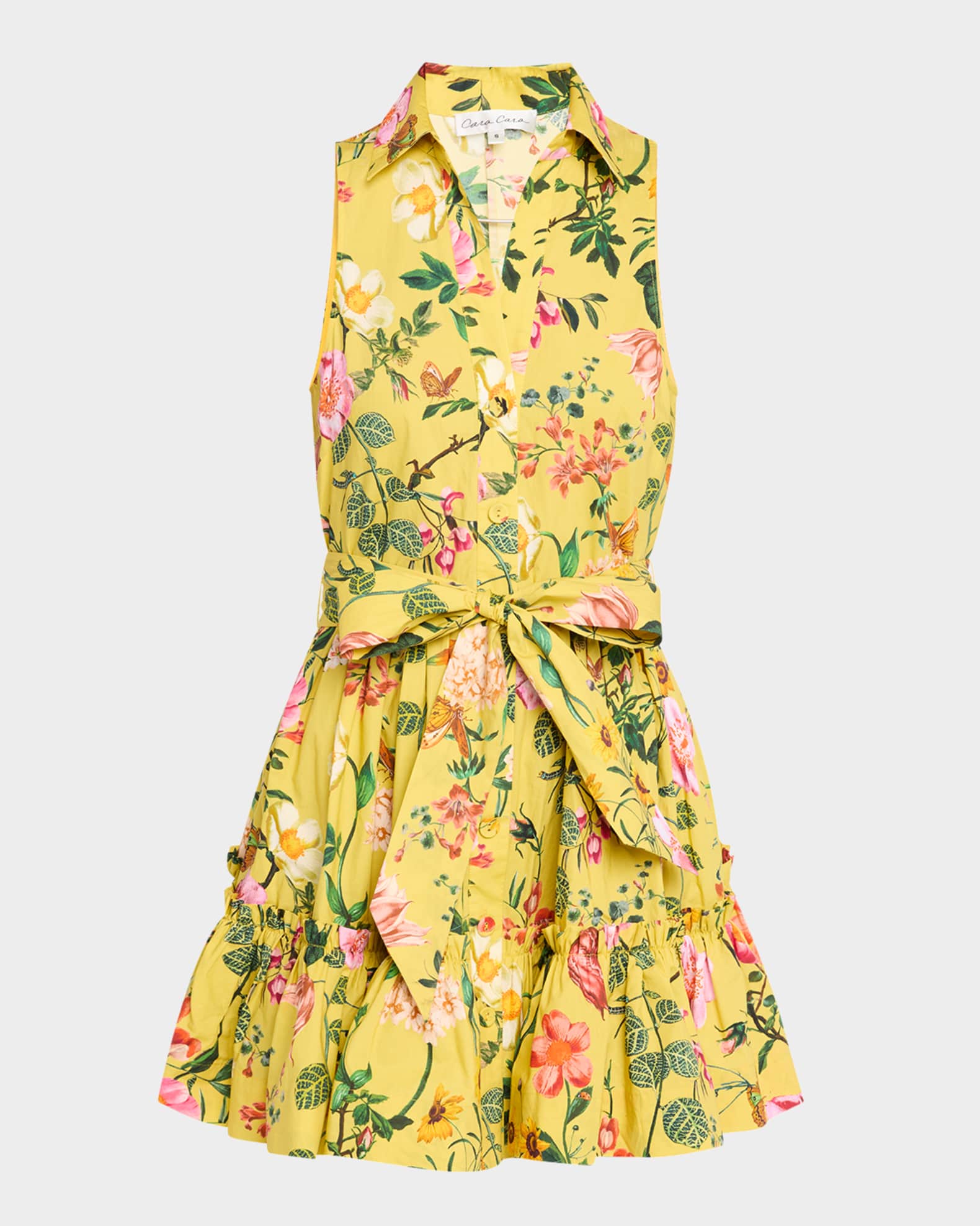 Hannah Floral Cotton Sleeveless Collared Mini Dress 0