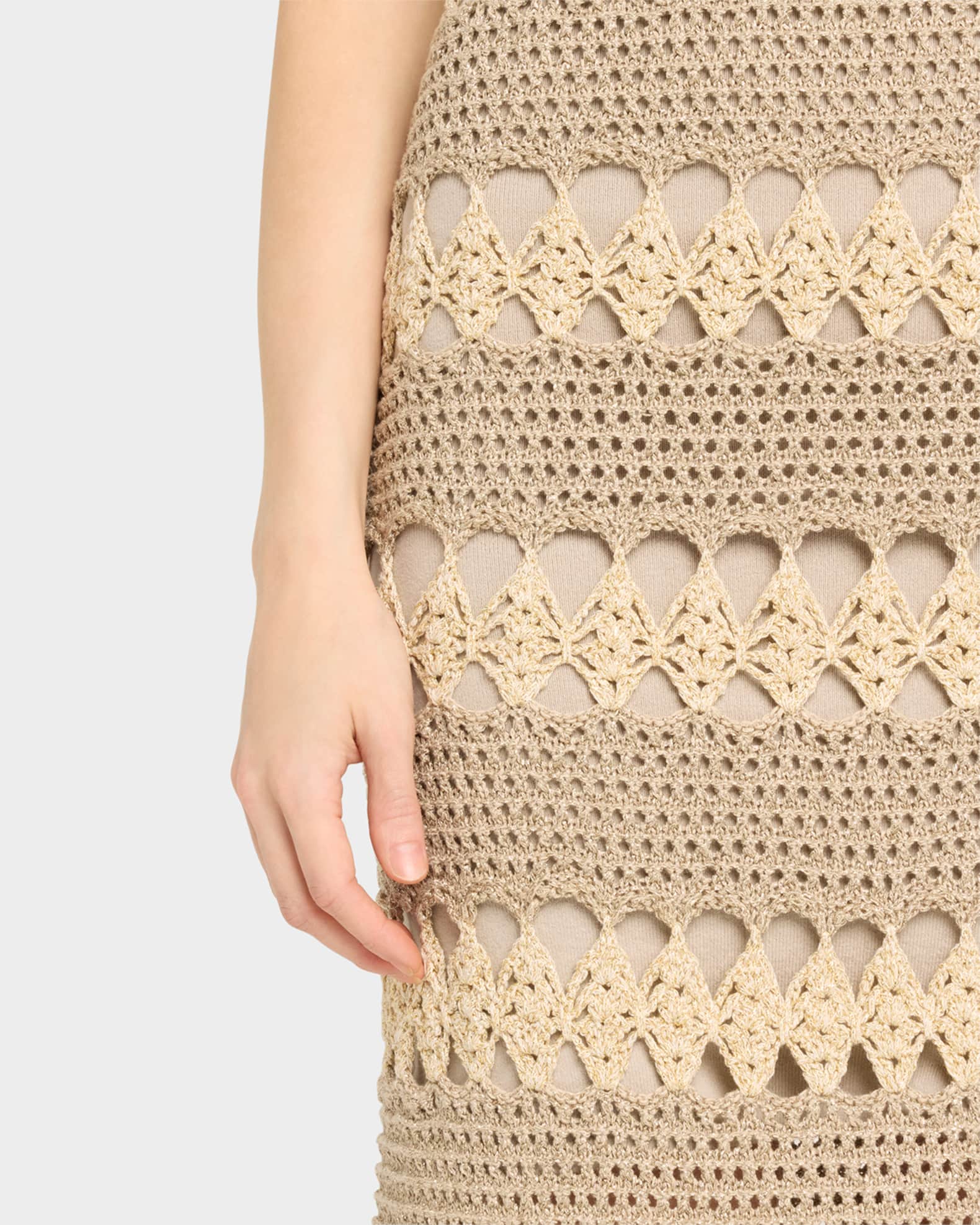 Cara Cara Joan Metallic Crochet Sleeveless Midi Sheath Dress | Neiman Marcus