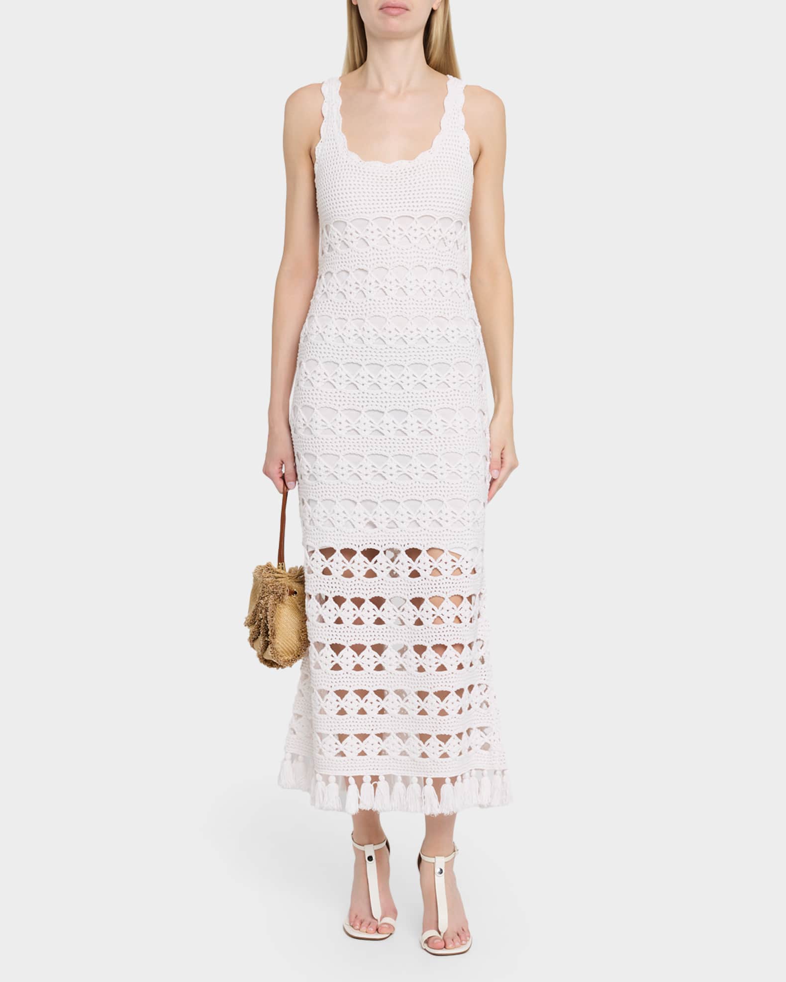 Joan Metallic Crochet Sleeveless Midi Sheath Dress | Neiman Marcus