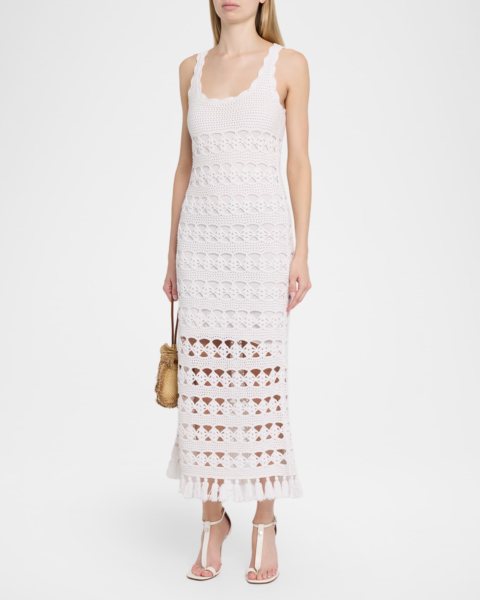Joan Metallic Crochet Sleeveless Midi Sheath Dress | Neiman Marcus
