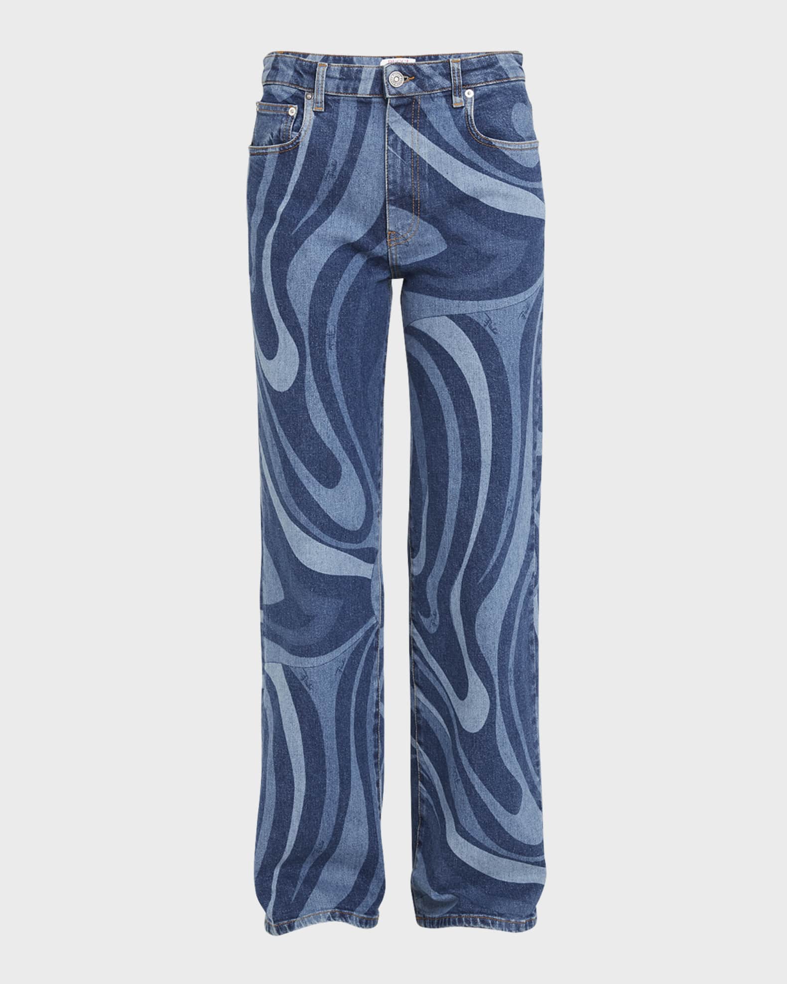 注目 Emilio Straight-Leg Denim Swirl-Print Mid-Rise Pucci パンツ