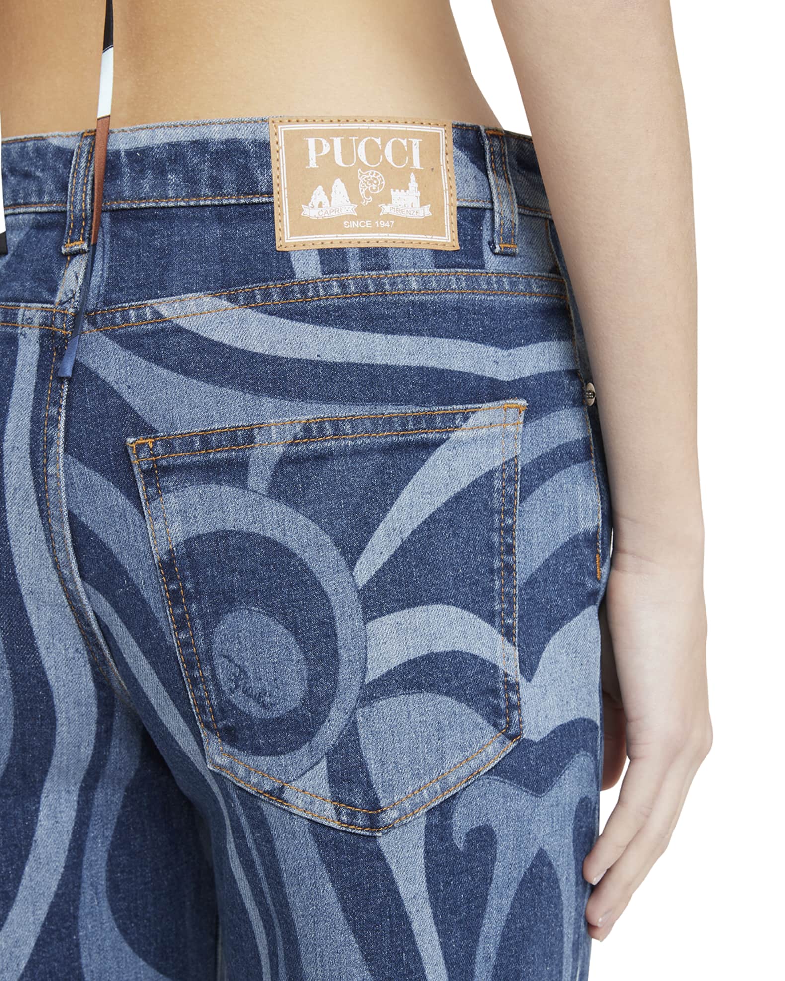 デニム・ジーパン Emilio Pucci 3RDT01 3R998 ABSTRACT-PRINT STRAIGHT-LEG Jeans Emilio Pucci Abstract-Print Straight-Leg Jeans - Blue