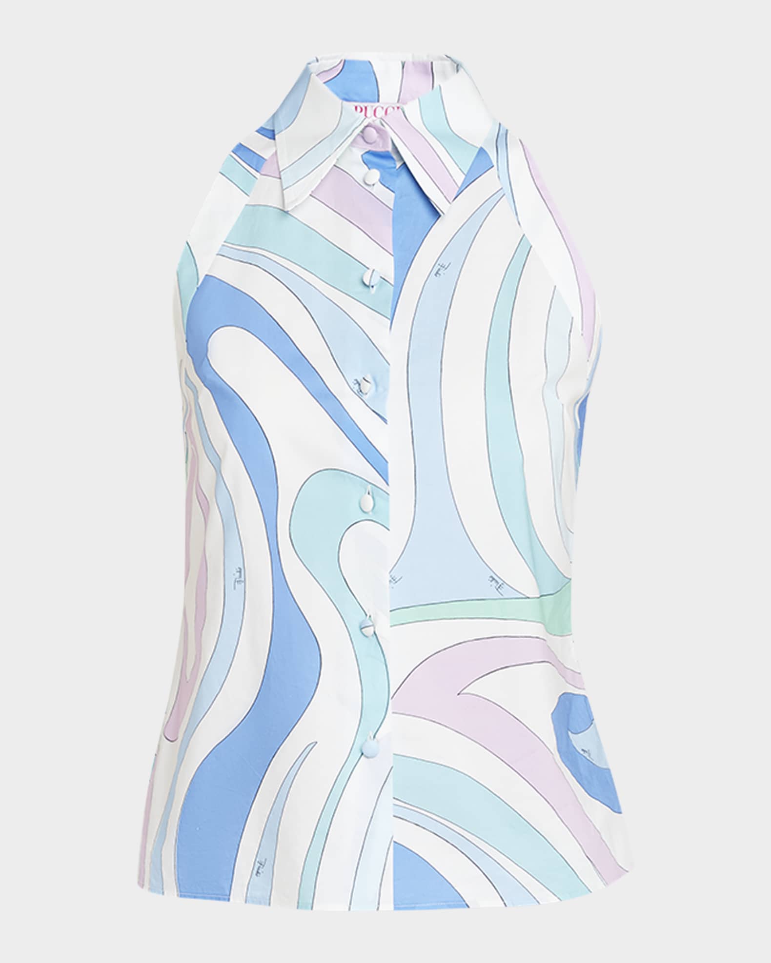 Emilio Pucci Swirl-Print Sleeveless Button-Front Shirt