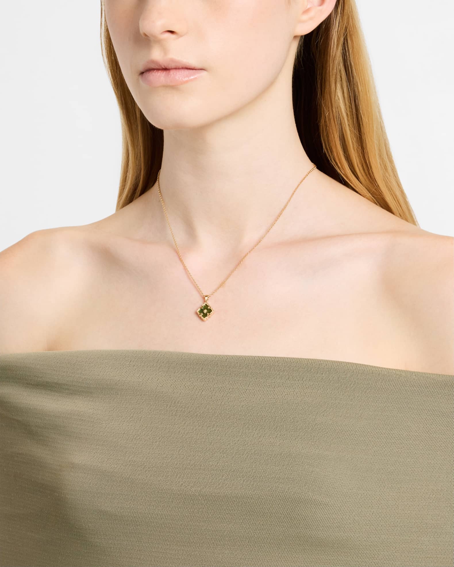 14K Yellow Gold Green Opera Tulle Pendant Necklace 1