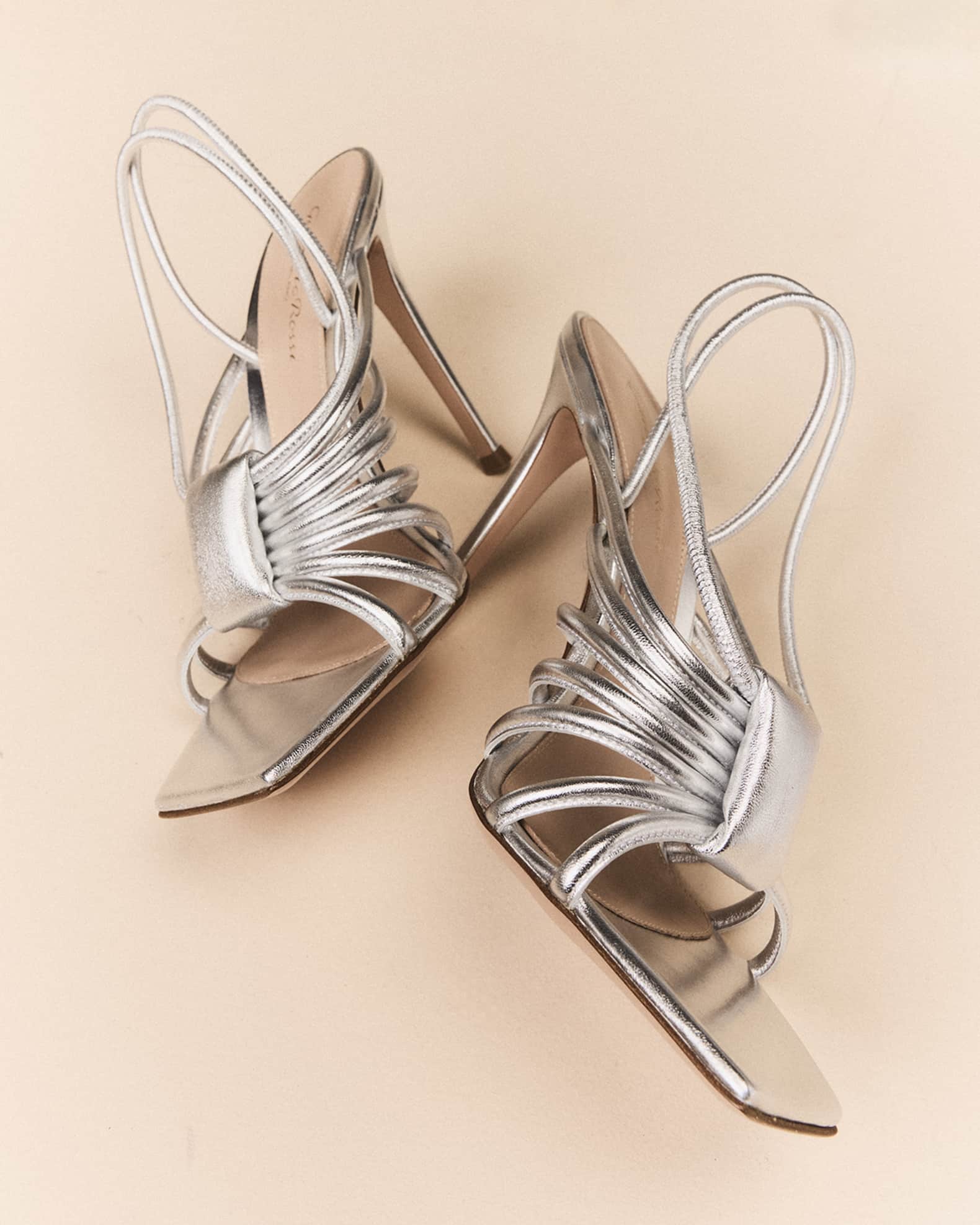 Metallic Strappy Caged Slingback Sandals