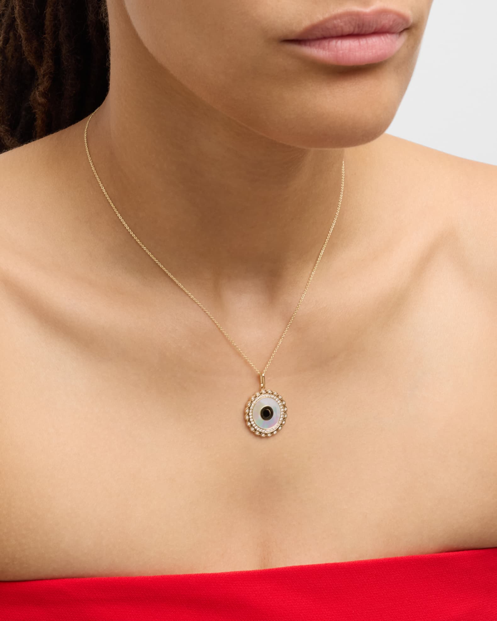 Sydney Evan Large Marquise Eye Border Stone Inlay Evil Eye Charm on Light Tiffany Chain 18 L Neiman Marcus