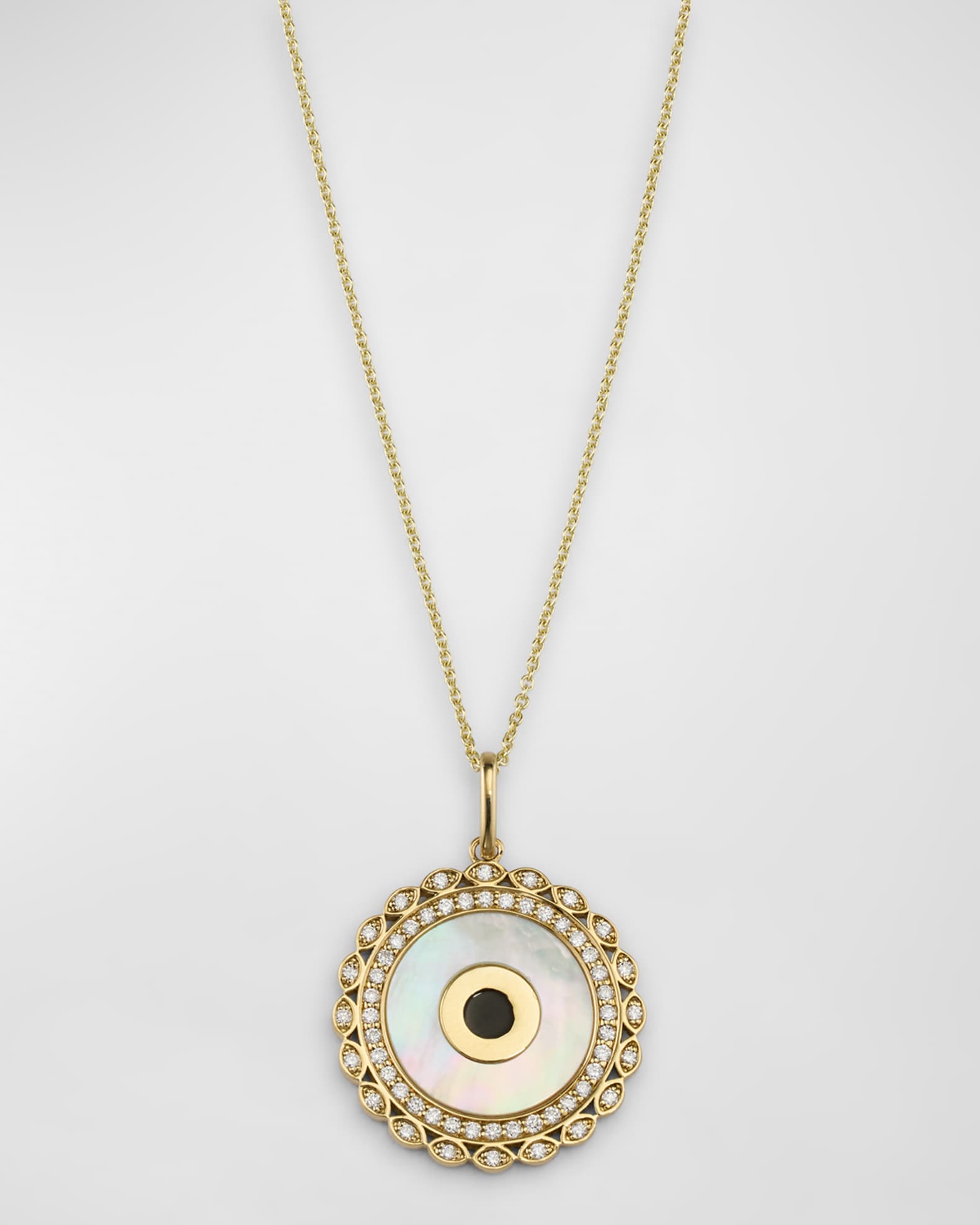 Large Marquise Eye Border Stone Inlay Evil Eye Charm on Light Tiffany Chain, 18"L 0