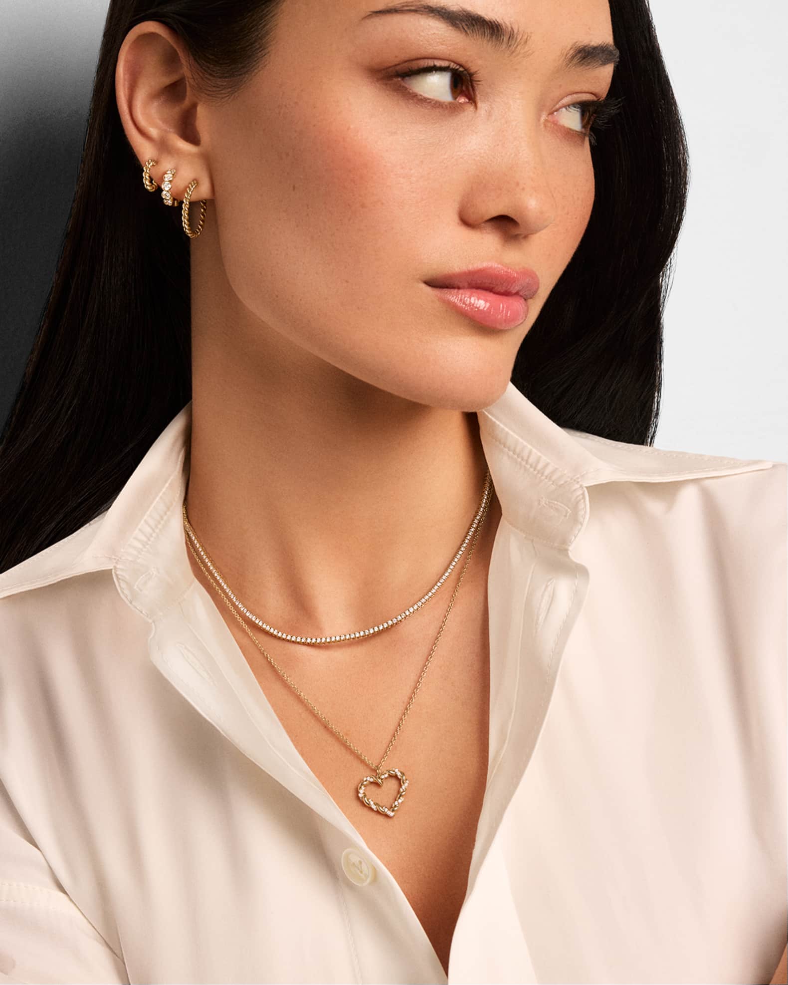 Pave Rope Heart Charm on Light Tiffany Chain, 18"L 1