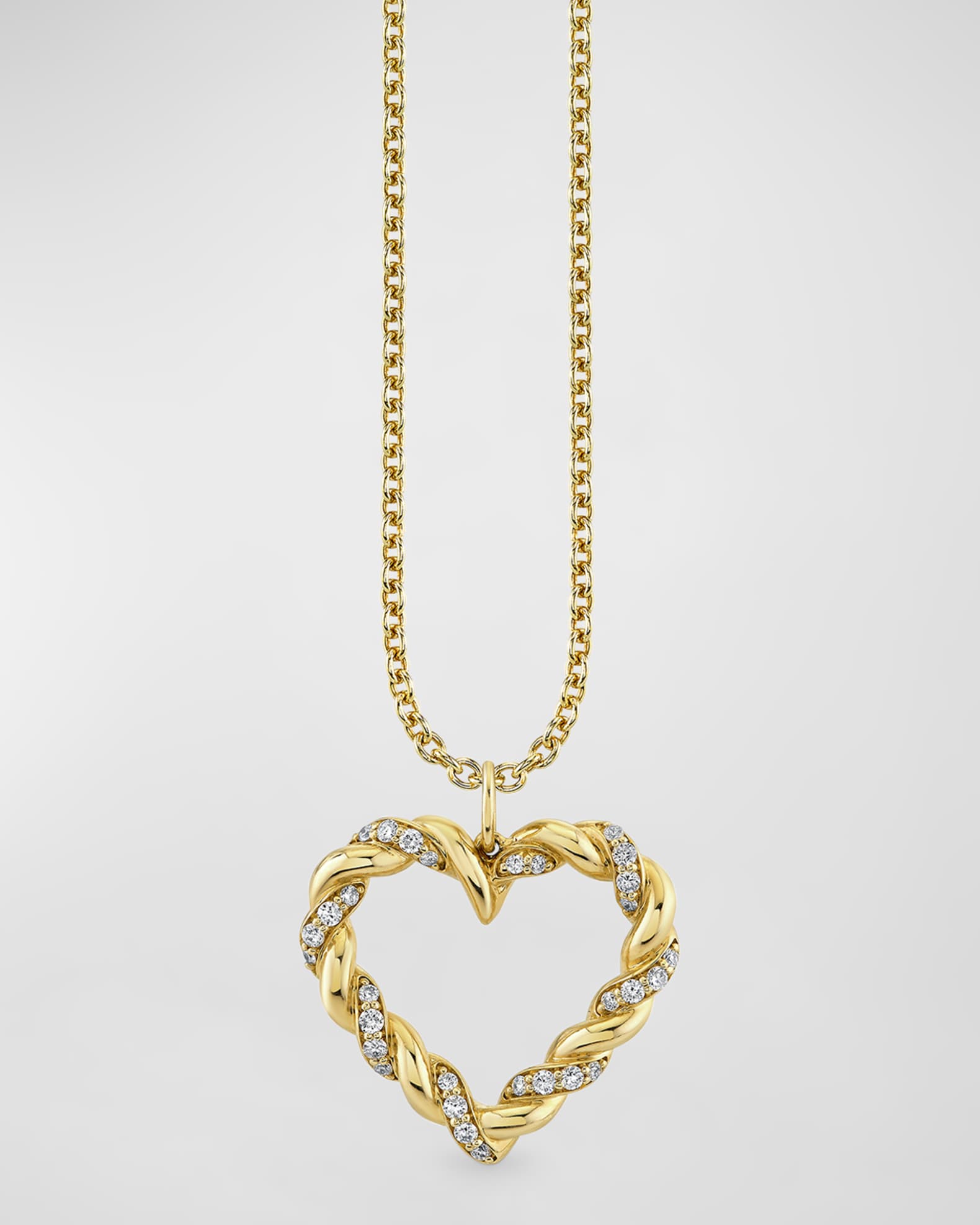 Pave Rope Heart Charm on Light Tiffany Chain, 18"L 0