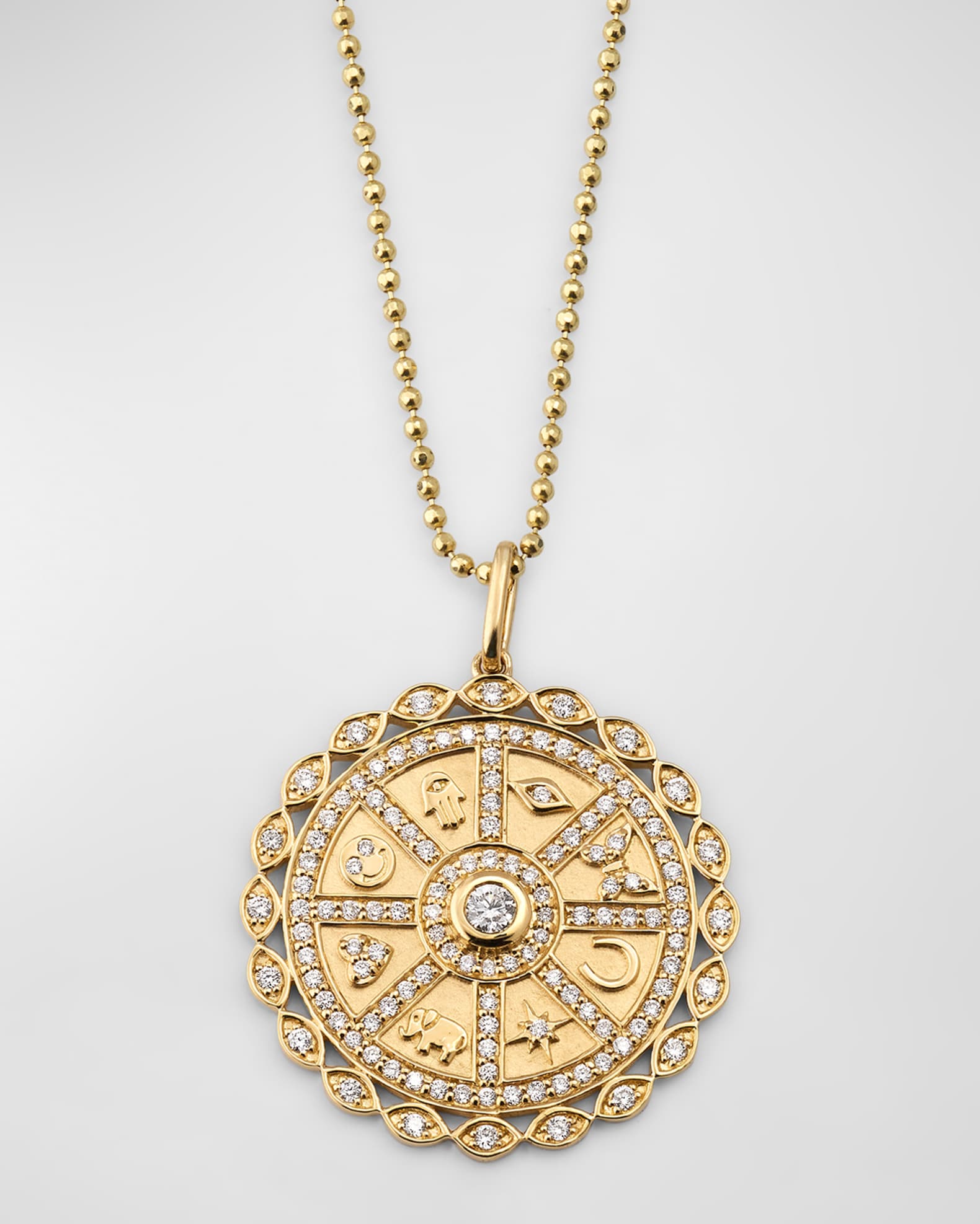 Diamond Icon Wheel Coin Charm Necklace 0